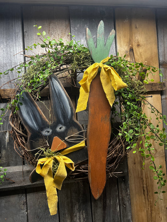 Wreath, 20", RABBIT & CARROT, BLACK or TAN