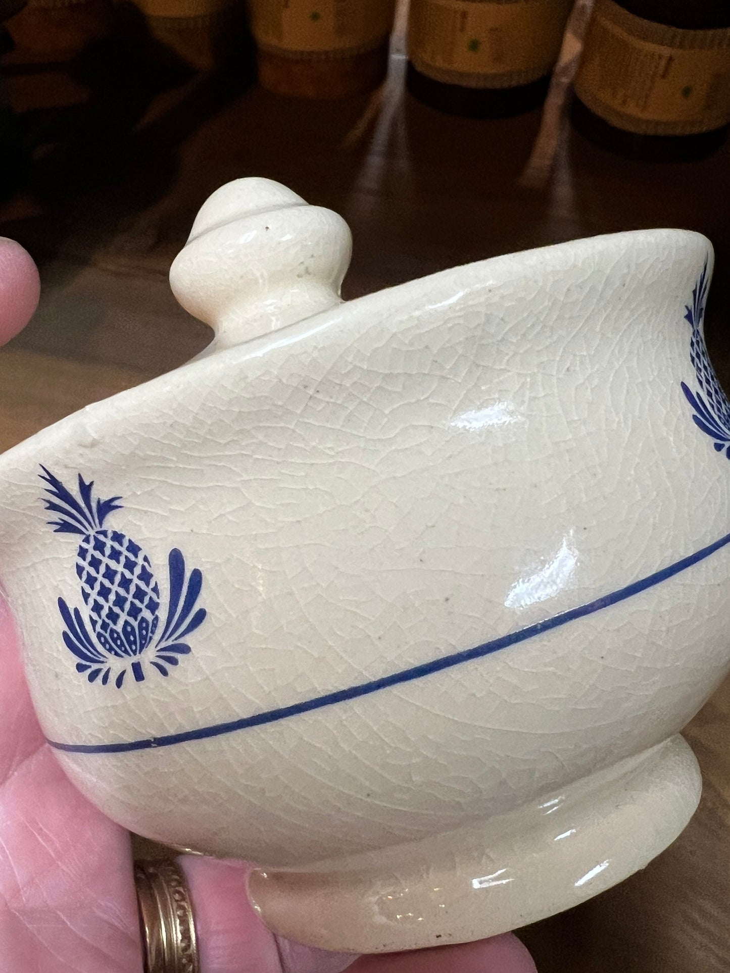 Pottery, 3.5" WHITE/BLUE/PINEAPPLE