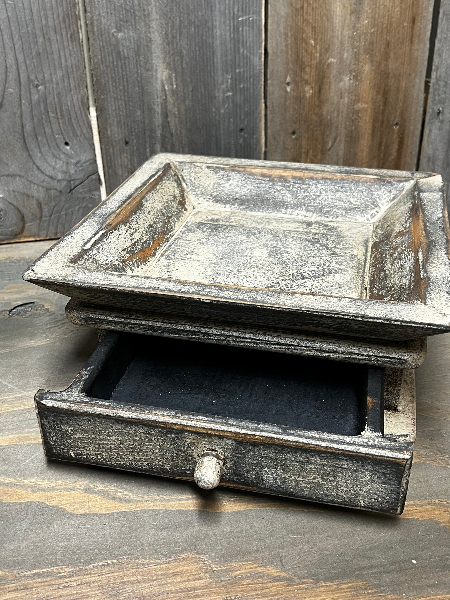 Wooden Candle Tray/Drawer, 12x12, OLDE IVORY