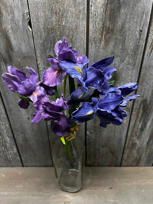 Iris Bouquet, 14.5", BLUE or PURPLE