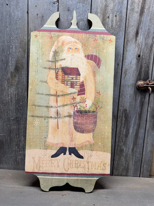 Tavern Sign, 24" x 11", SANTA WITH LOG CABIN