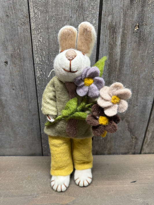 Bunny, Big, Felted, WHITE W/ TIE & DAISIES