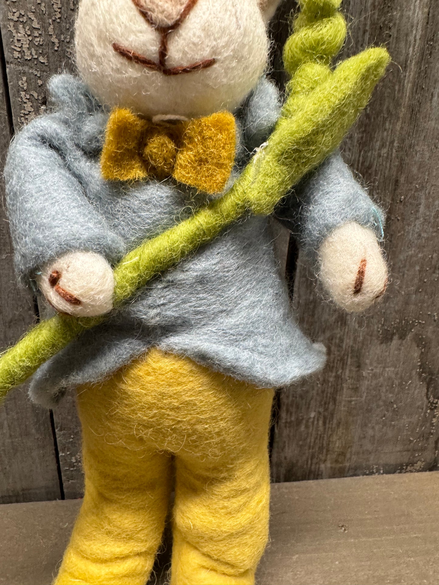 Bunny, Big, Felted, WHITE W/ BLUE JACKET & DAISIES