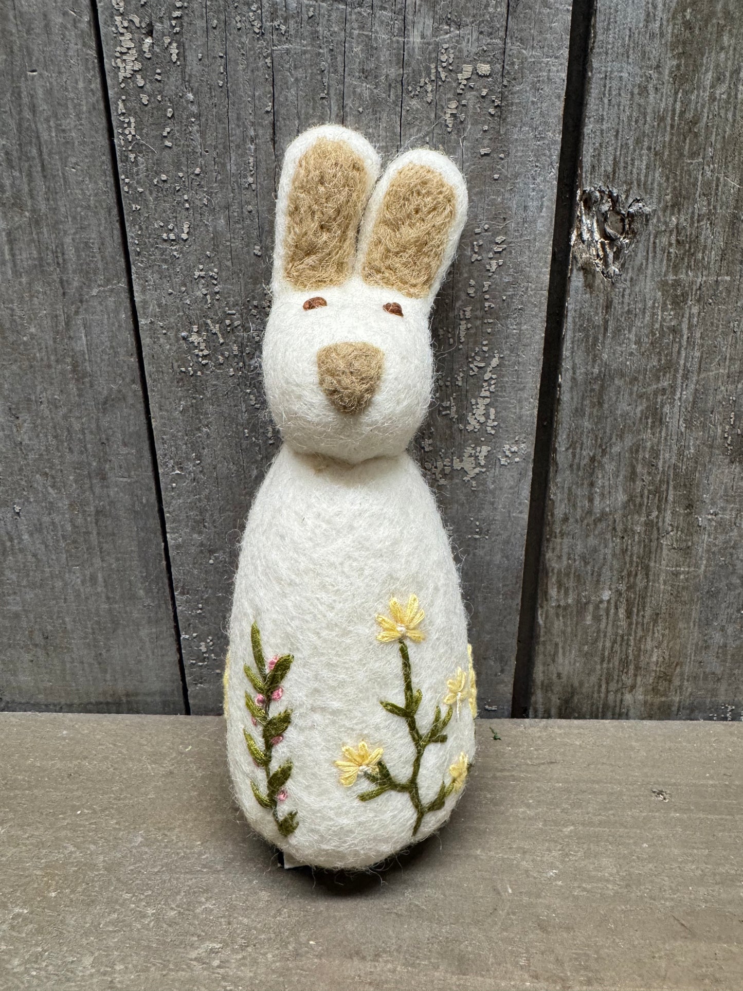 Bunny, Big, Felted, WHITE W/ FLOWER EMBROIDERY, Green, Yellow or White