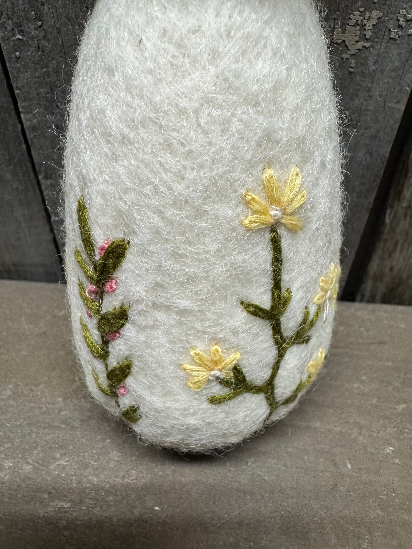 Bunny, Big, Felted, WHITE W/ FLOWER EMBROIDERY, Green, Yellow or White