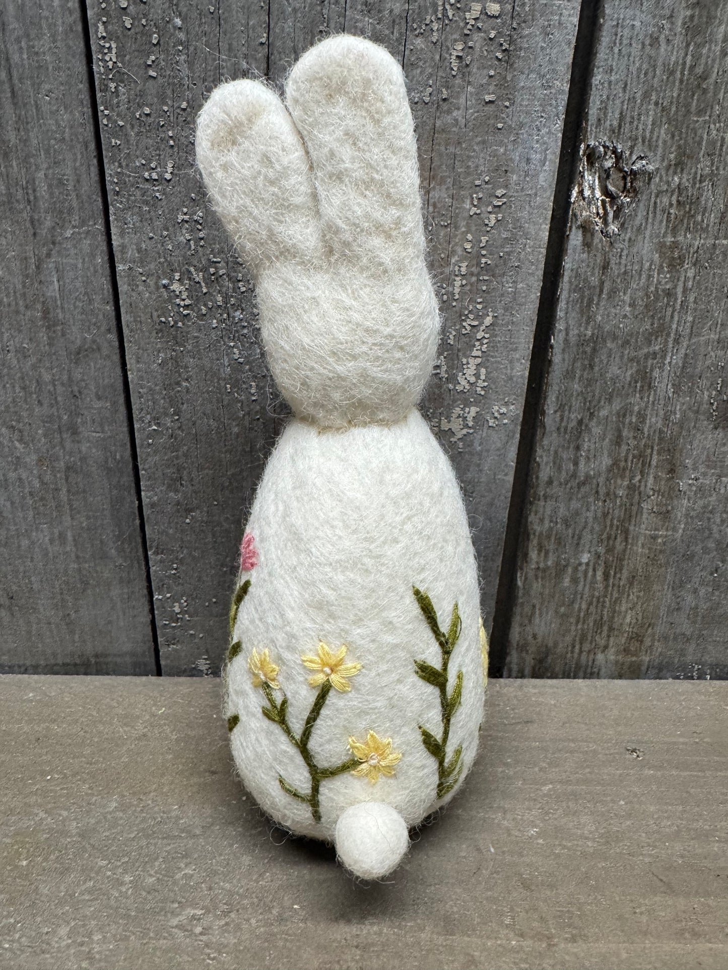 Bunny, Big, Felted, WHITE W/ FLOWER EMBROIDERY, Green, Yellow or White