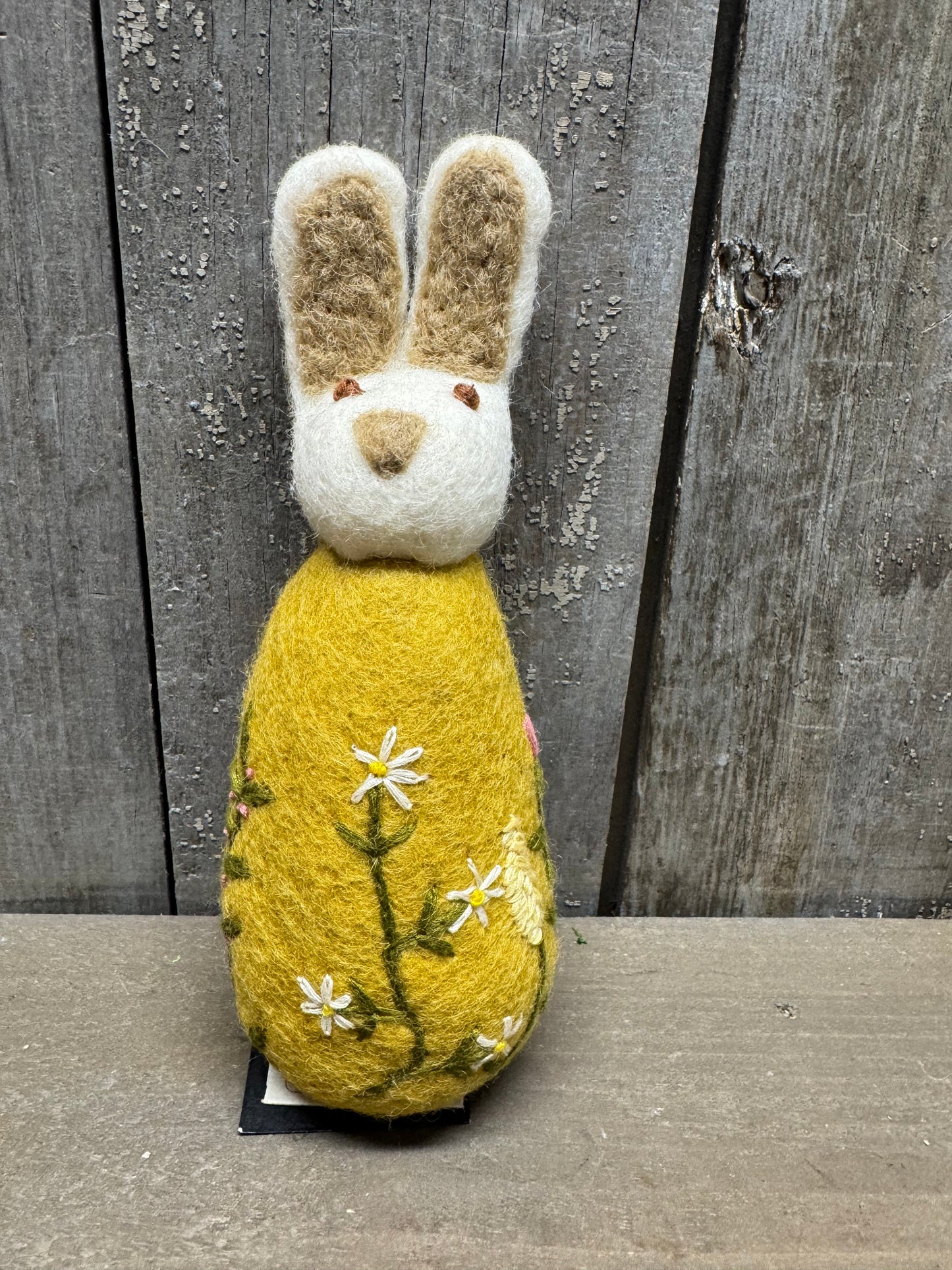 Bunny, Big, Felted, WHITE W/ FLOWER EMBROIDERY, Green, Yellow or White