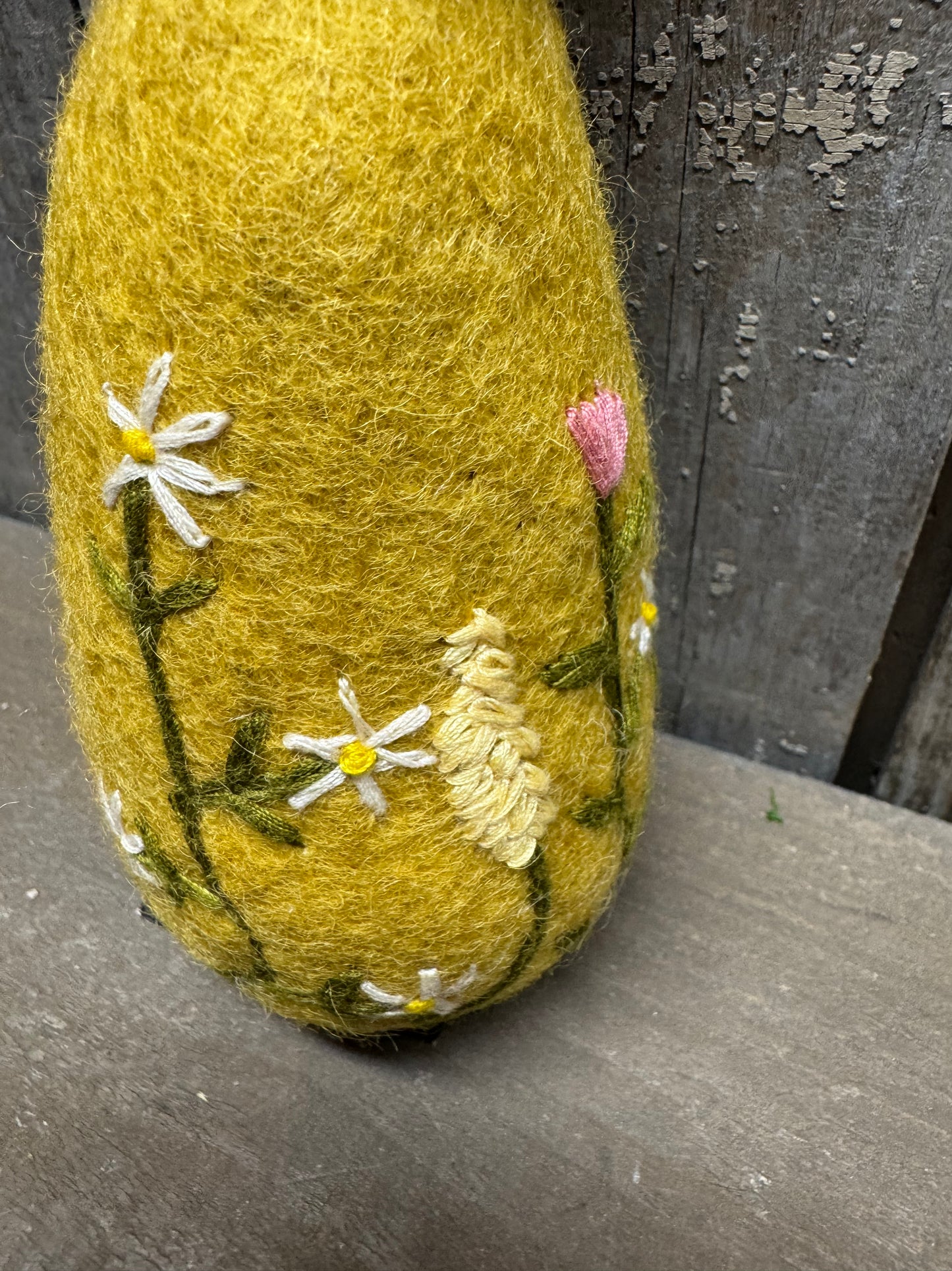 Bunny, Big, Felted, WHITE W/ FLOWER EMBROIDERY, Green, Yellow or White