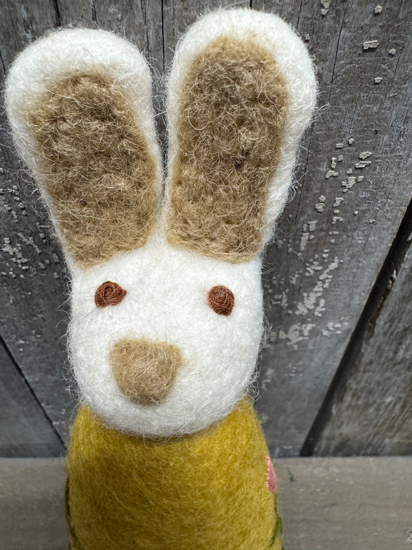 Bunny, Big, Felted, WHITE W/ FLOWER EMBROIDERY, Green, Yellow or White