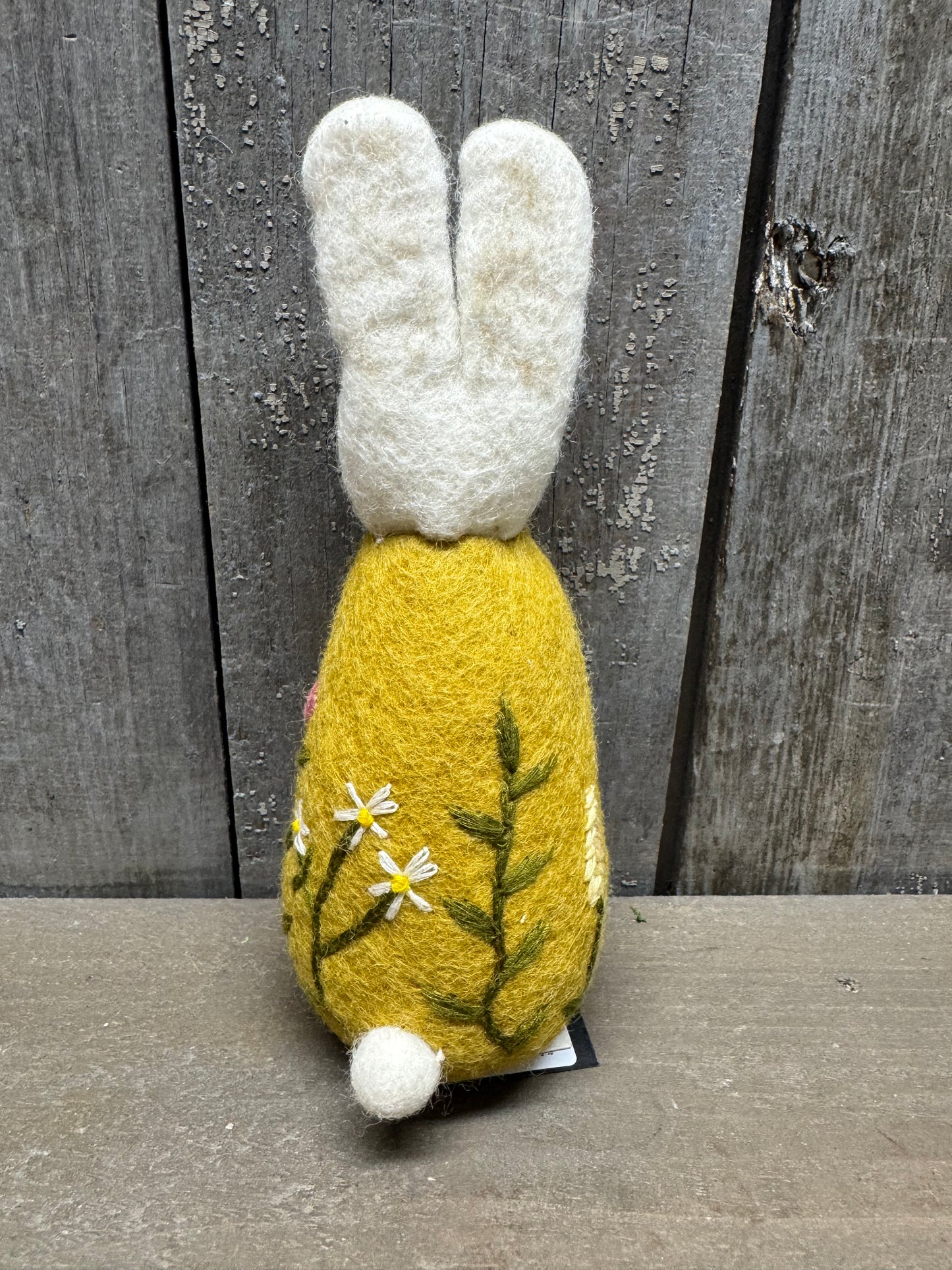 Bunny, Big, Felted, WHITE W/ FLOWER EMBROIDERY, Green, Yellow or White