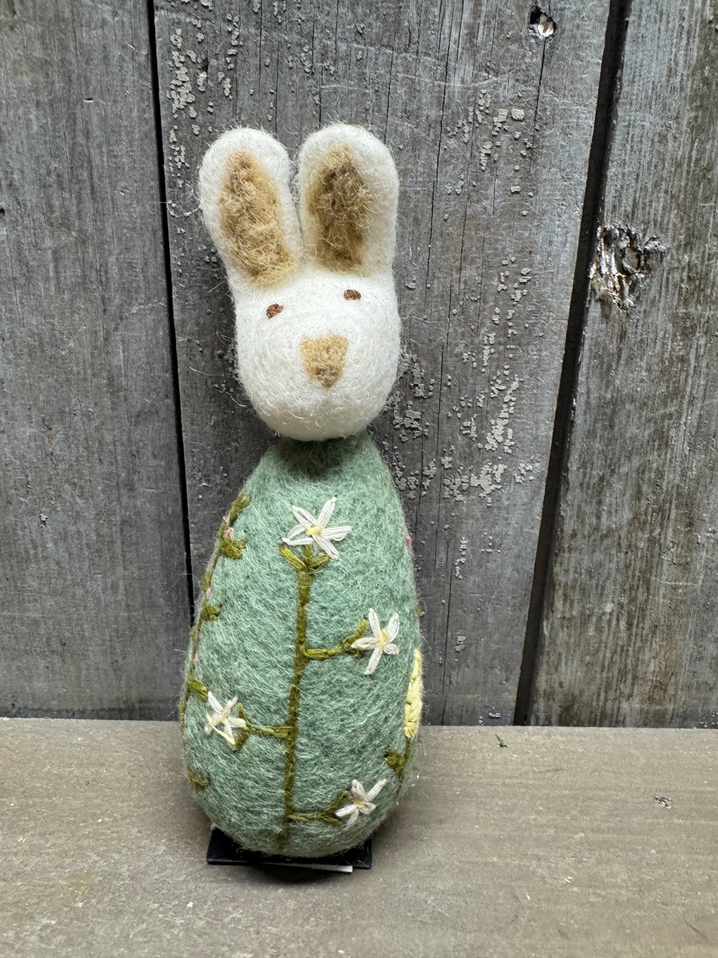 Bunny, Big, Felted, WHITE W/ FLOWER EMBROIDERY, Green, Yellow or White