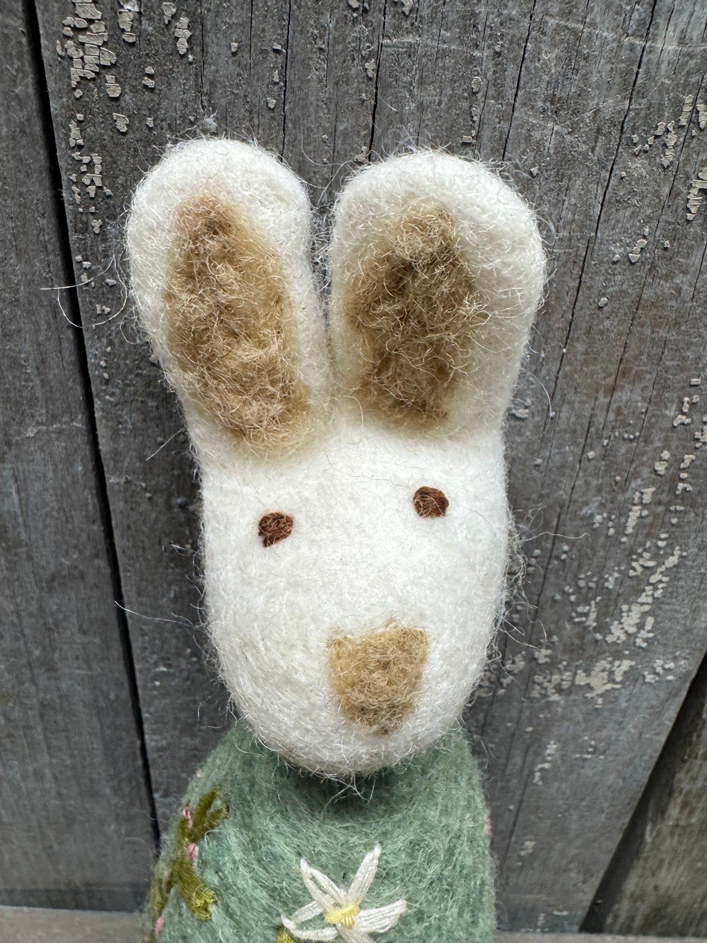 Bunny, Big, Felted, WHITE W/ FLOWER EMBROIDERY, Green, Yellow or White