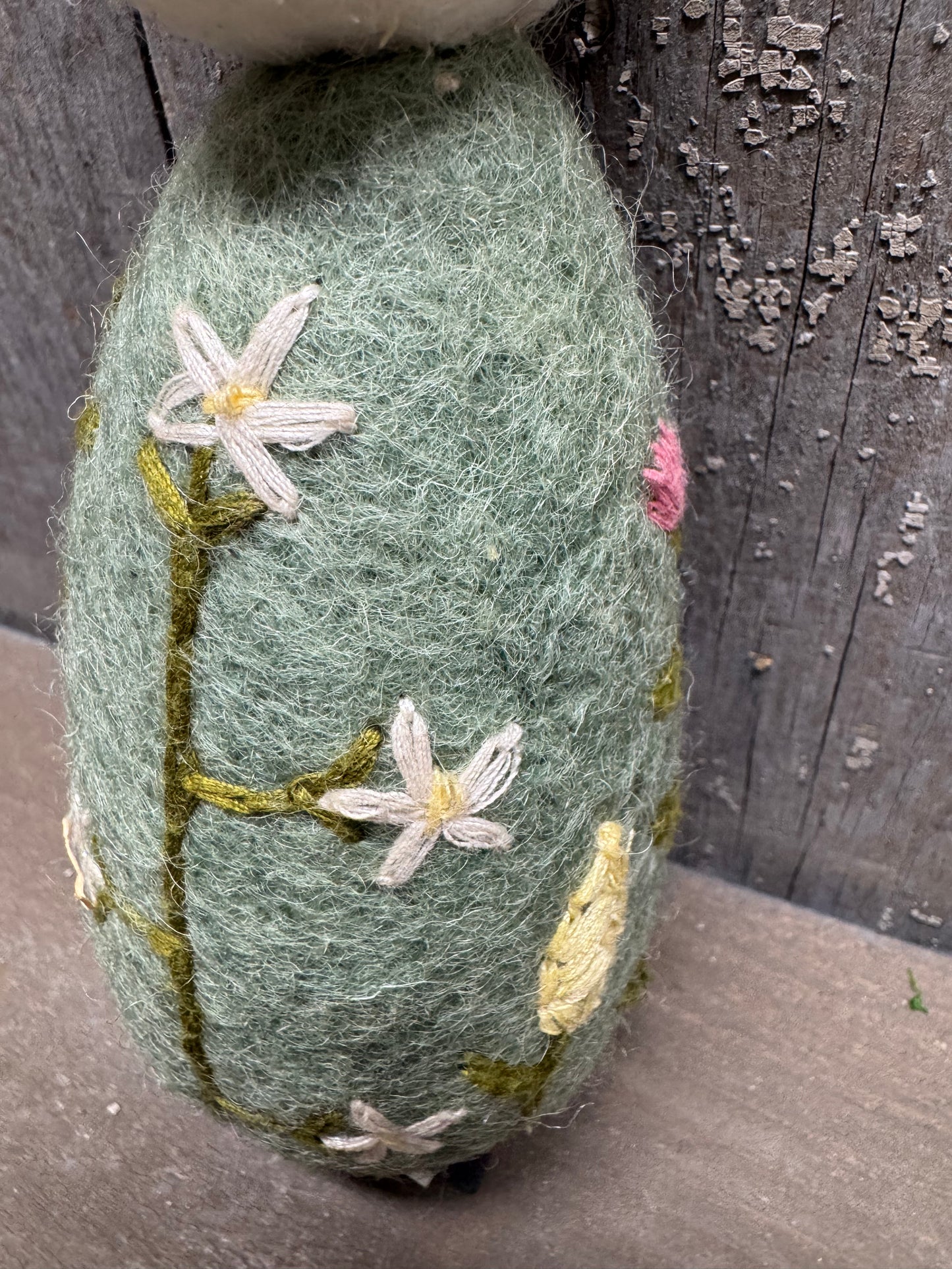 Bunny, Big, Felted, WHITE W/ FLOWER EMBROIDERY, Green, Yellow or White