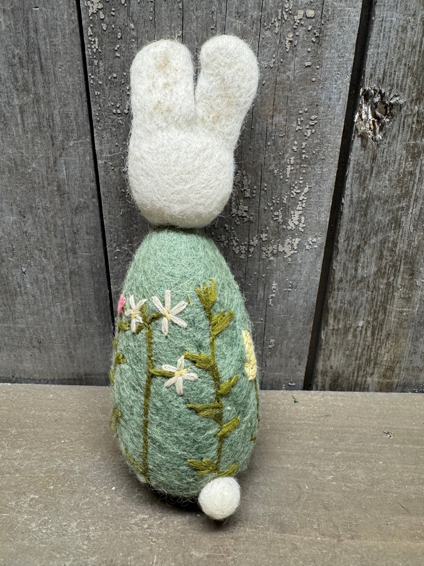 Bunny, Big, Felted, WHITE W/ FLOWER EMBROIDERY, Green, Yellow or White