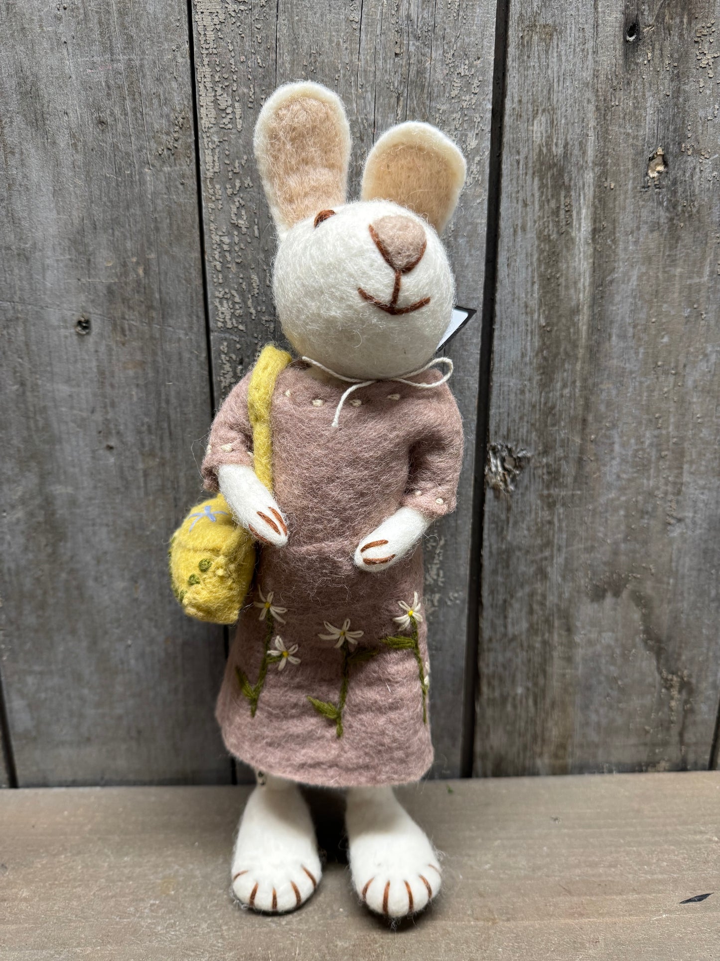 Bunny, Big, Felted, WHITE W/ LAVENDER DRESS & PURSE