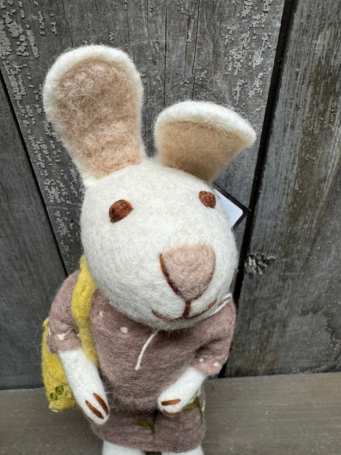 Bunny, Big, Felted, WHITE W/ LAVENDER DRESS & PURSE