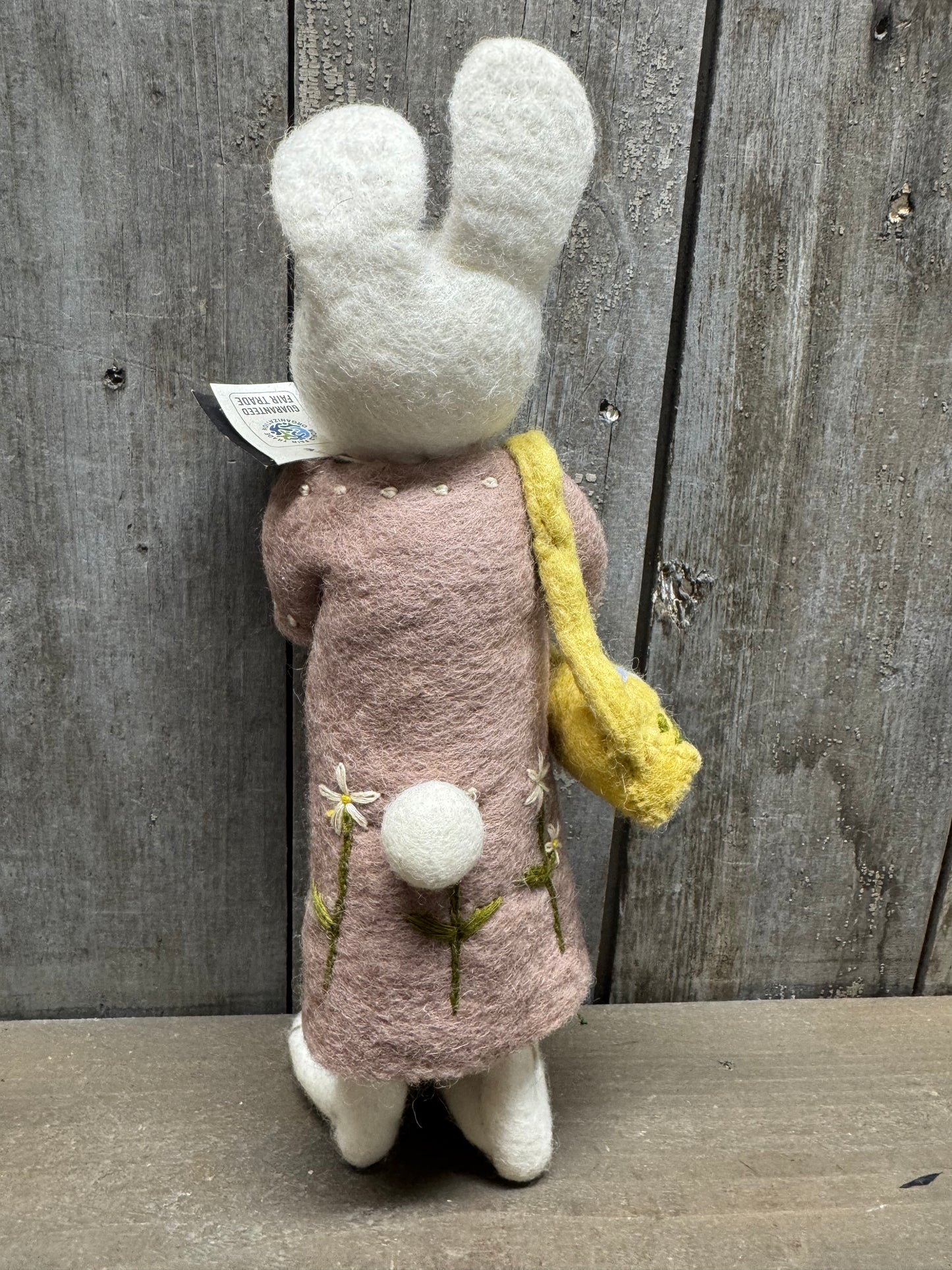 Bunny, Big, Felted, WHITE W/ LAVENDER DRESS & PURSE