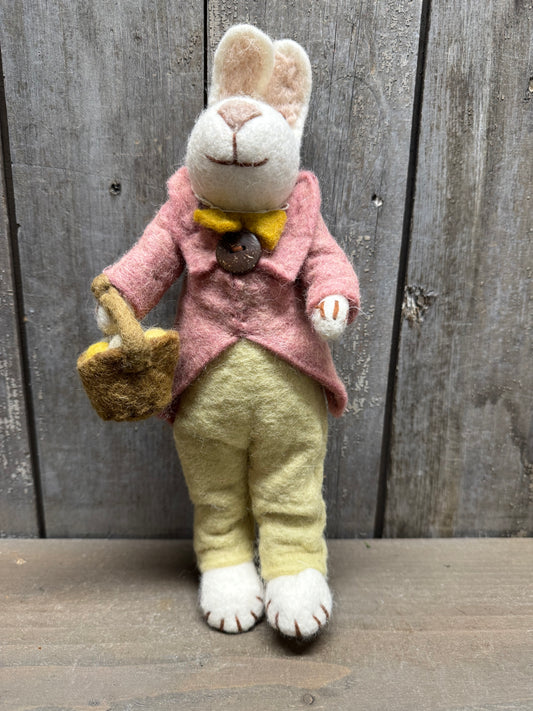 Bunny, Big, Felted, WHITE W/ JACKET, BUTTERFLY & EGG BASKET