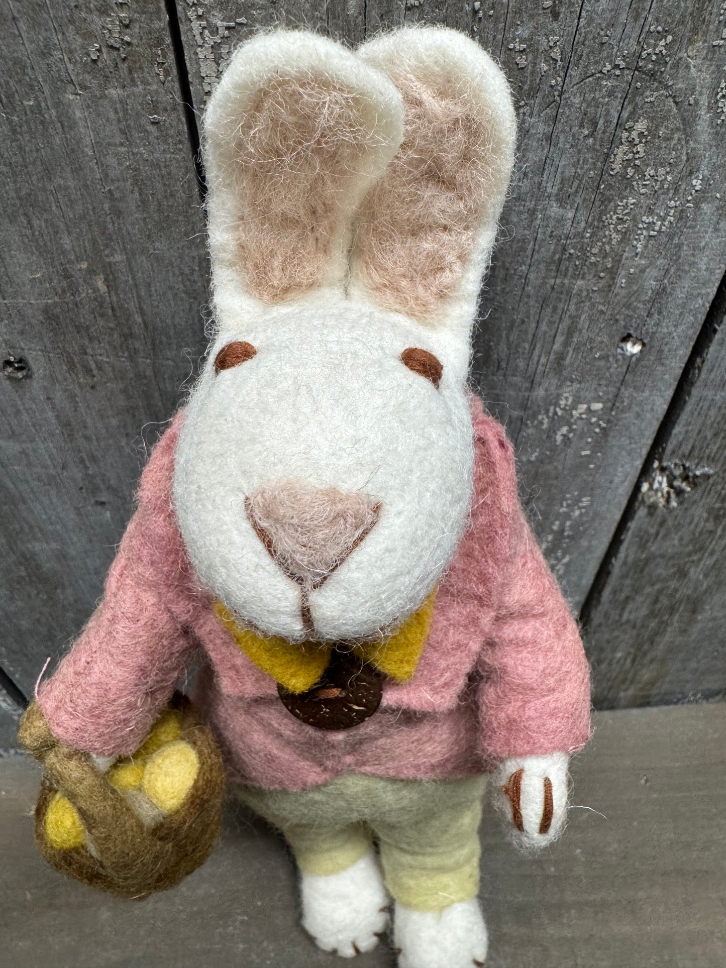 Bunny, Big, Felted, WHITE W/ JACKET, BUTTERFLY & EGG BASKET
