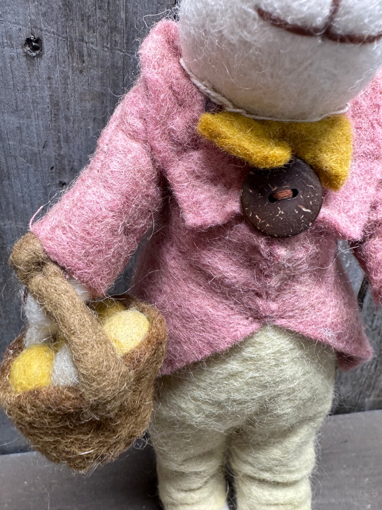Bunny, Big, Felted, WHITE W/ JACKET, BUTTERFLY & EGG BASKET