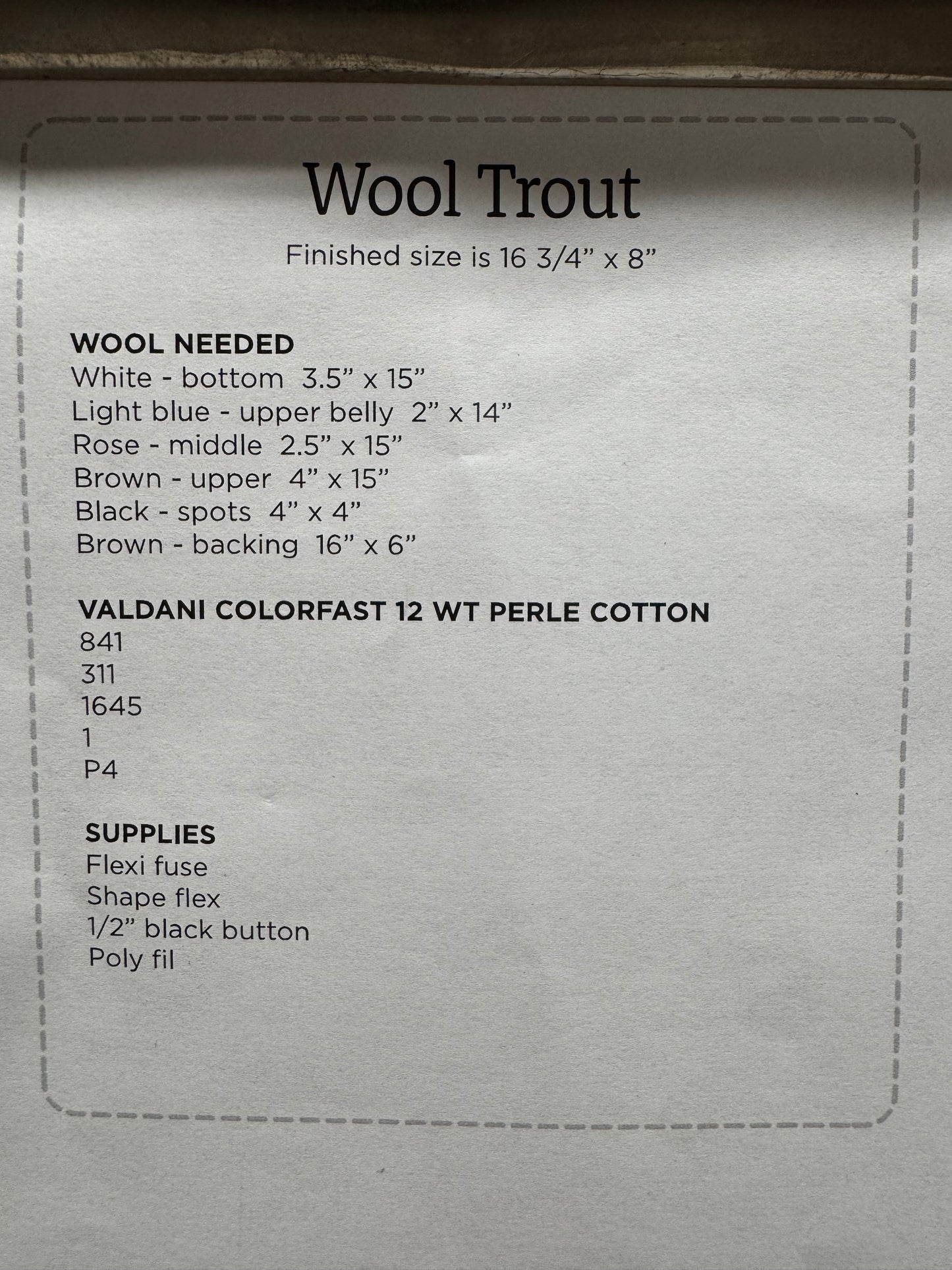 Pattern, WA, WOOL TROUT
