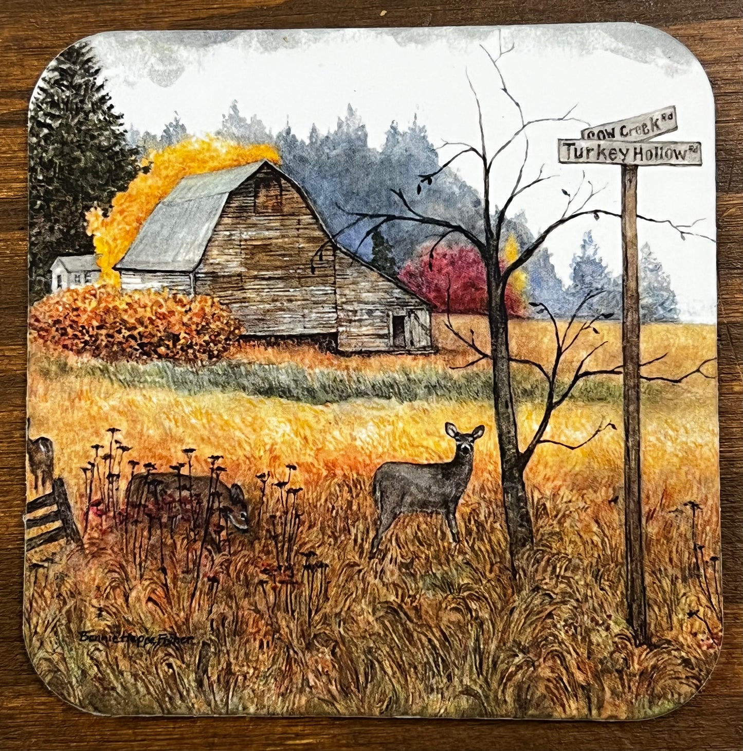 Coaster, DEER IN FIELD