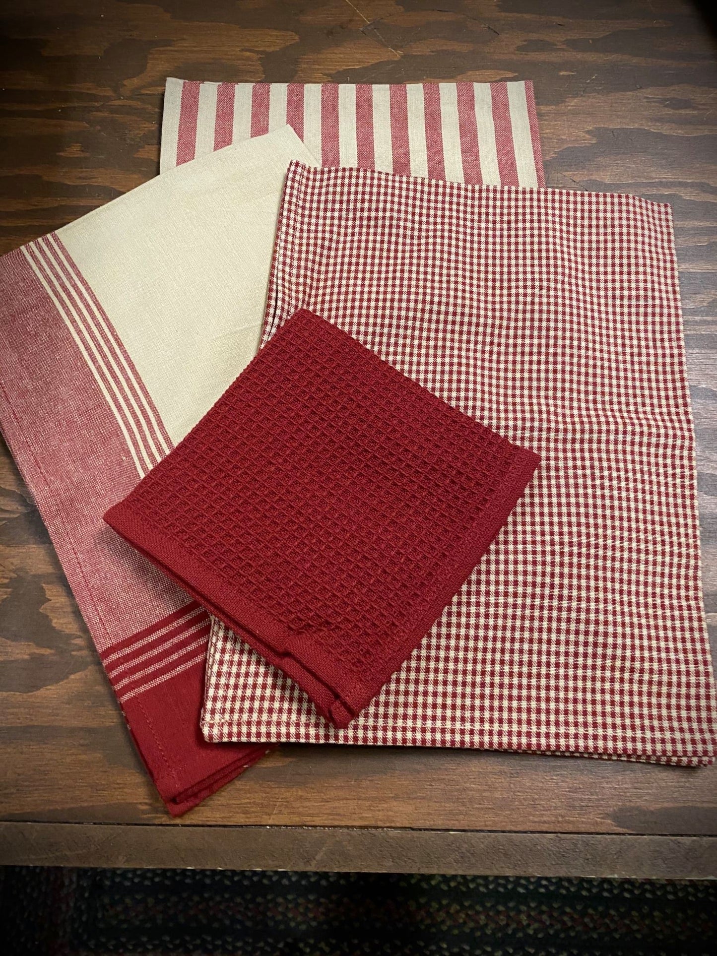 Tea Towel, Mini Check, RED/TEA DYE
