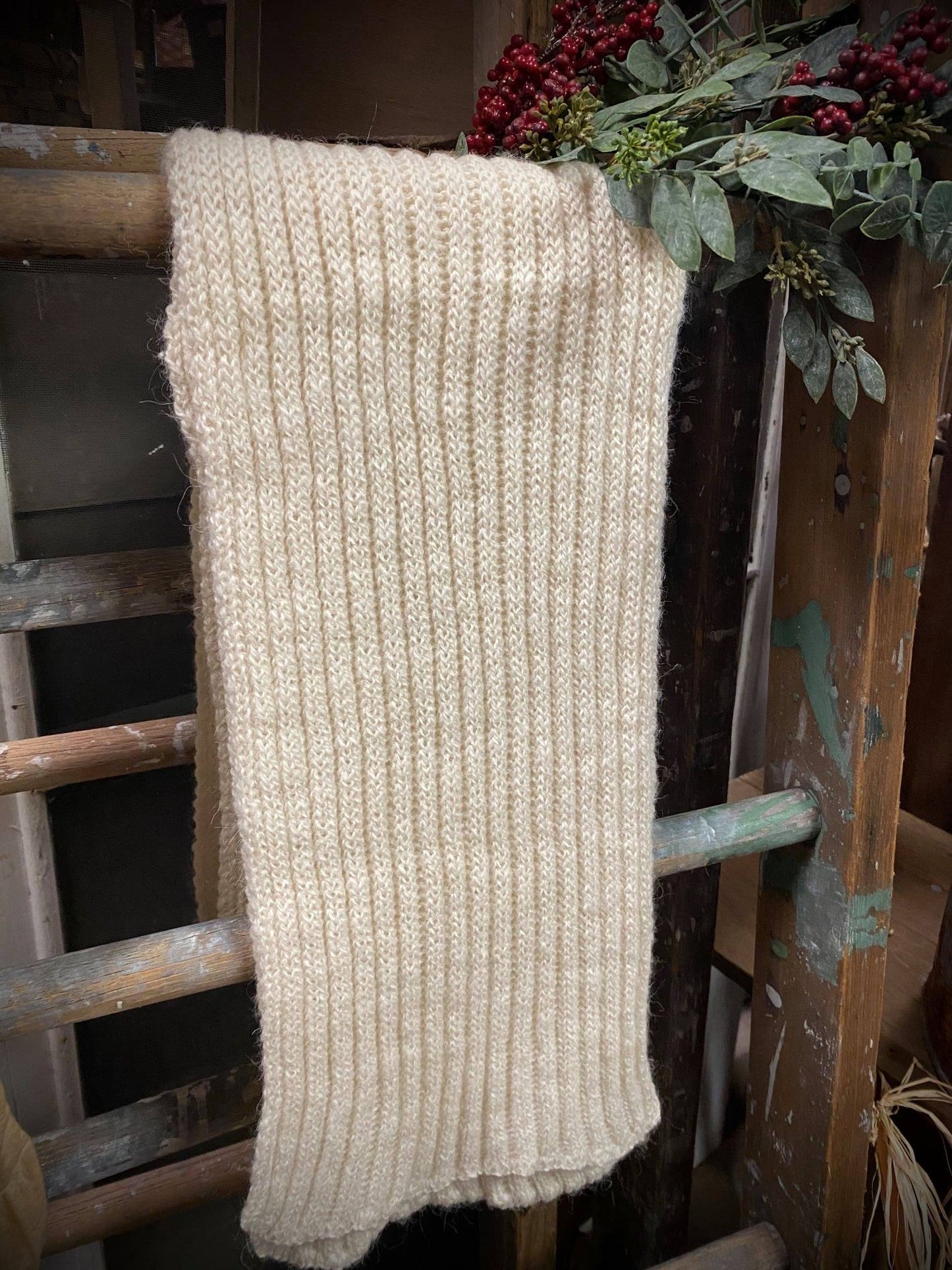 Chunky Rib Alpaca Scarf, White