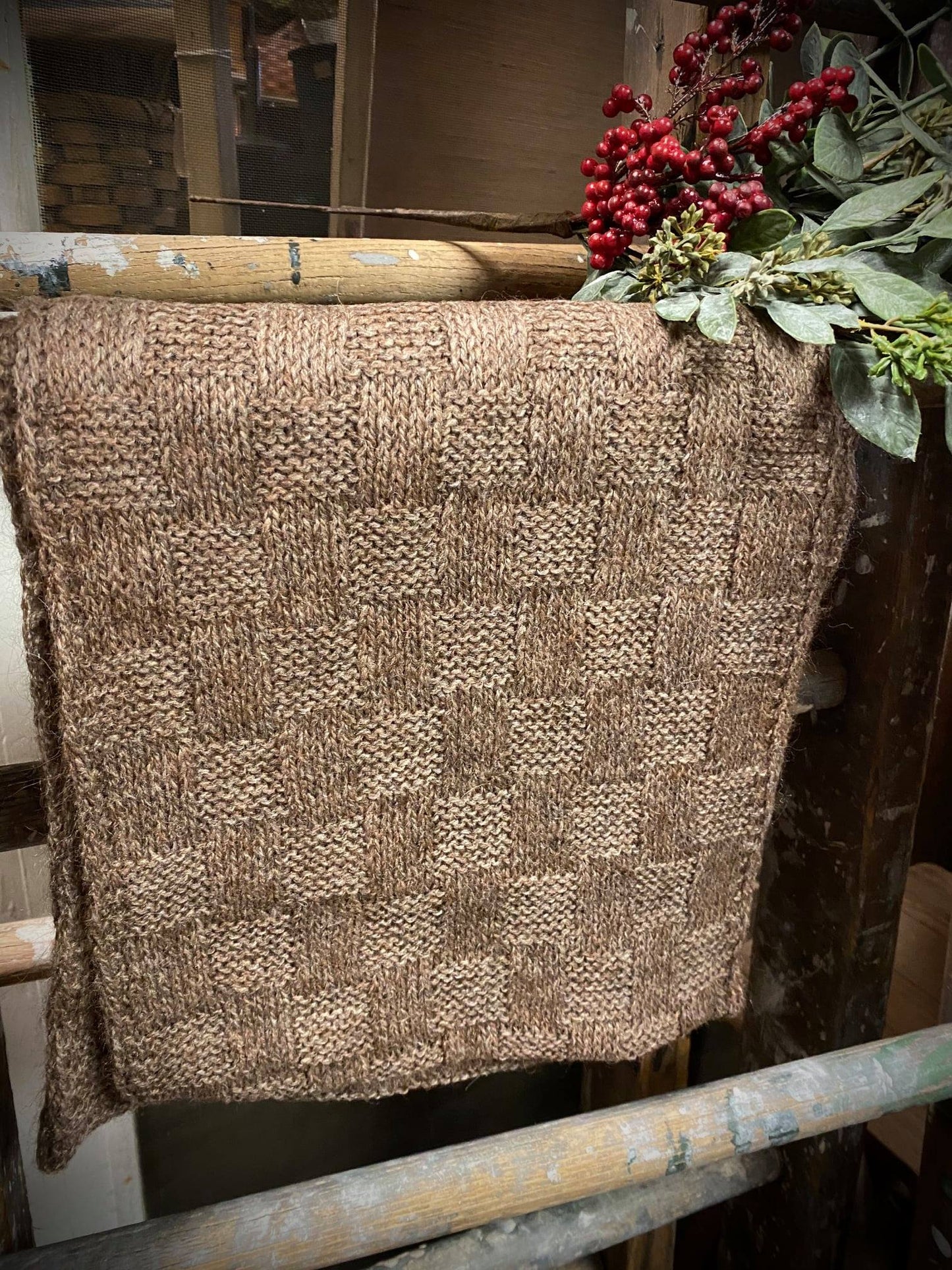 Basketweave Infinity Scarf, Brown