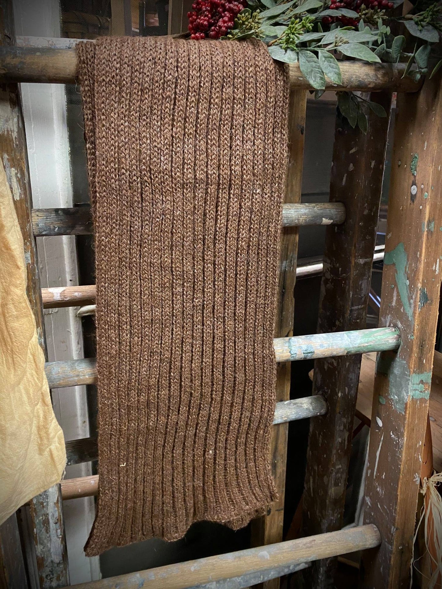 Chunky Rib Alpaca Scarf, Brown