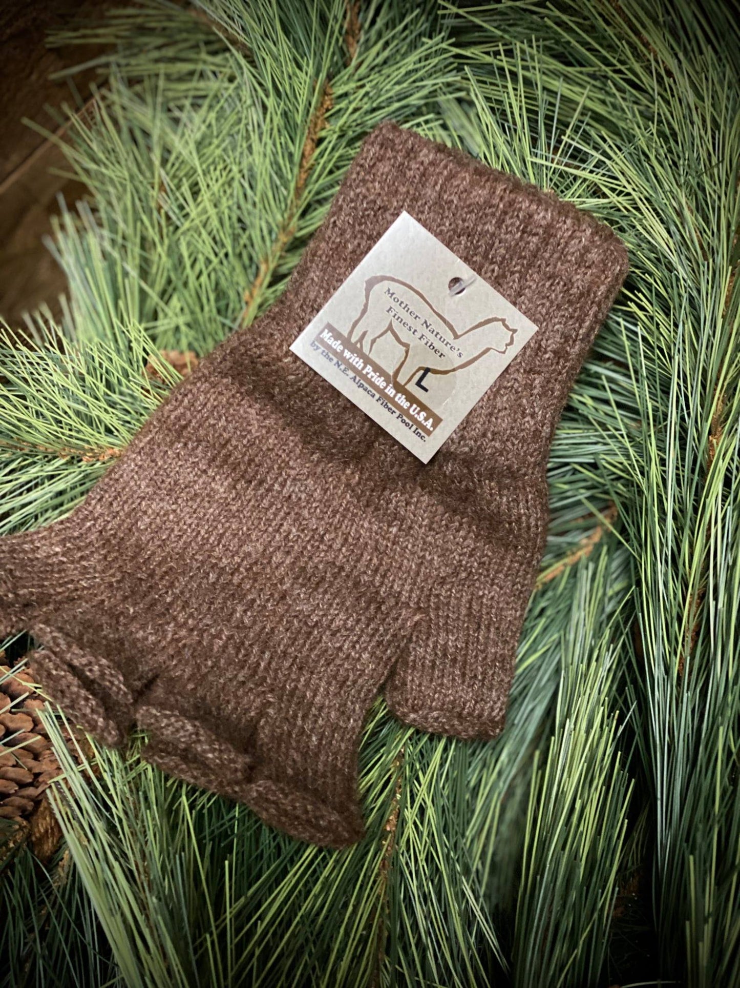 Fingerless Gloves, Brown, LG