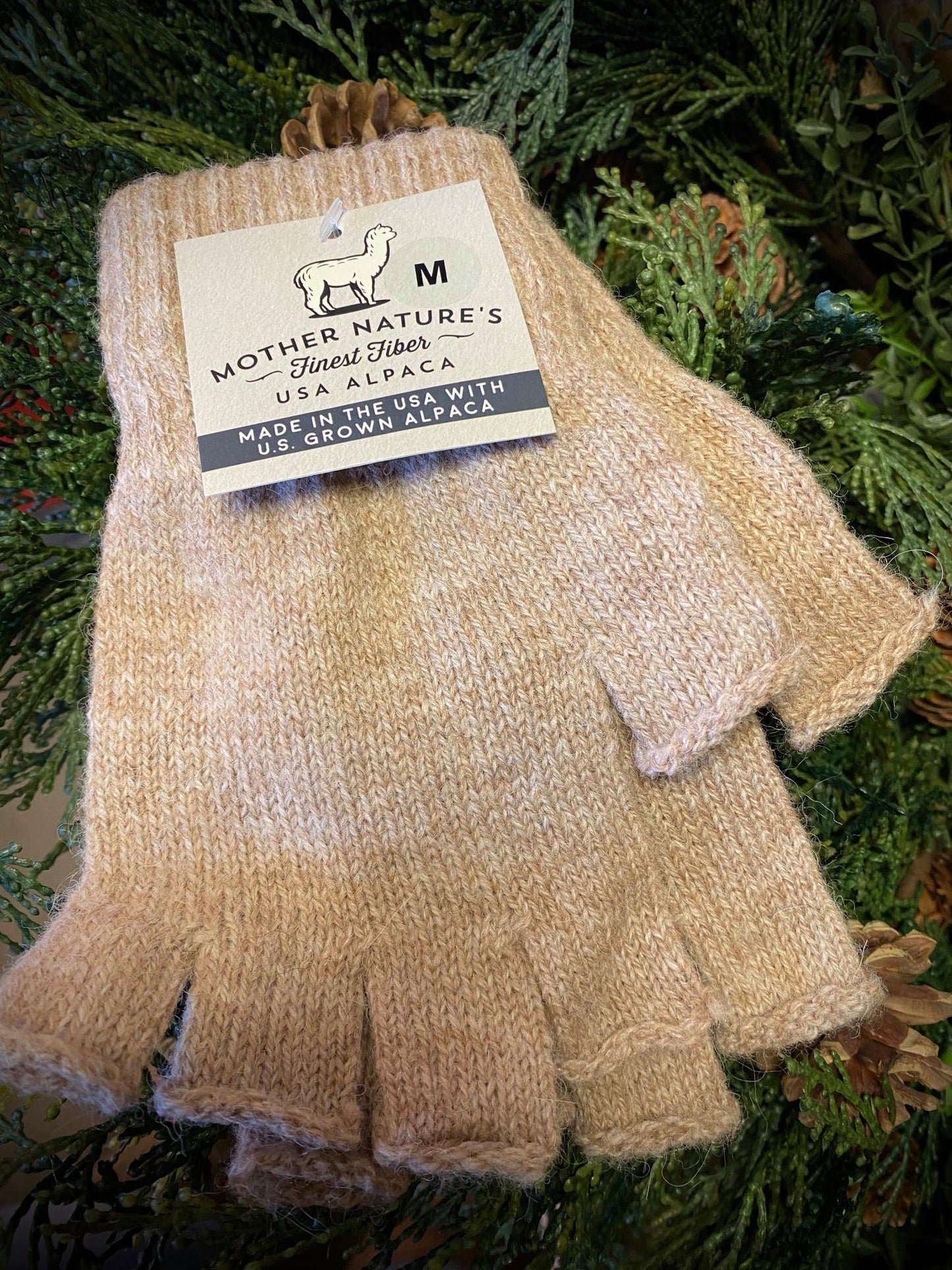 Fingerless Gloves, Fawn, Medium