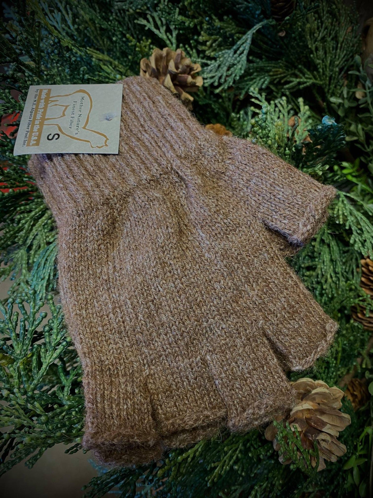 Fingerless Gloves, Brown, Small