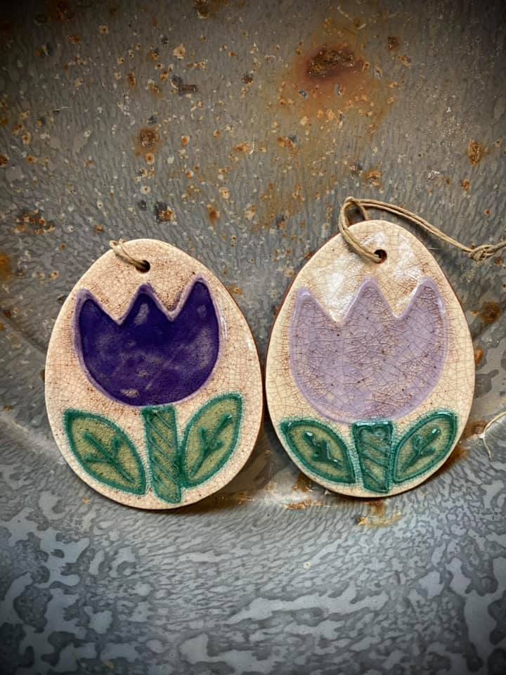 Egg with Tulip Ornament, Purple, Redware
