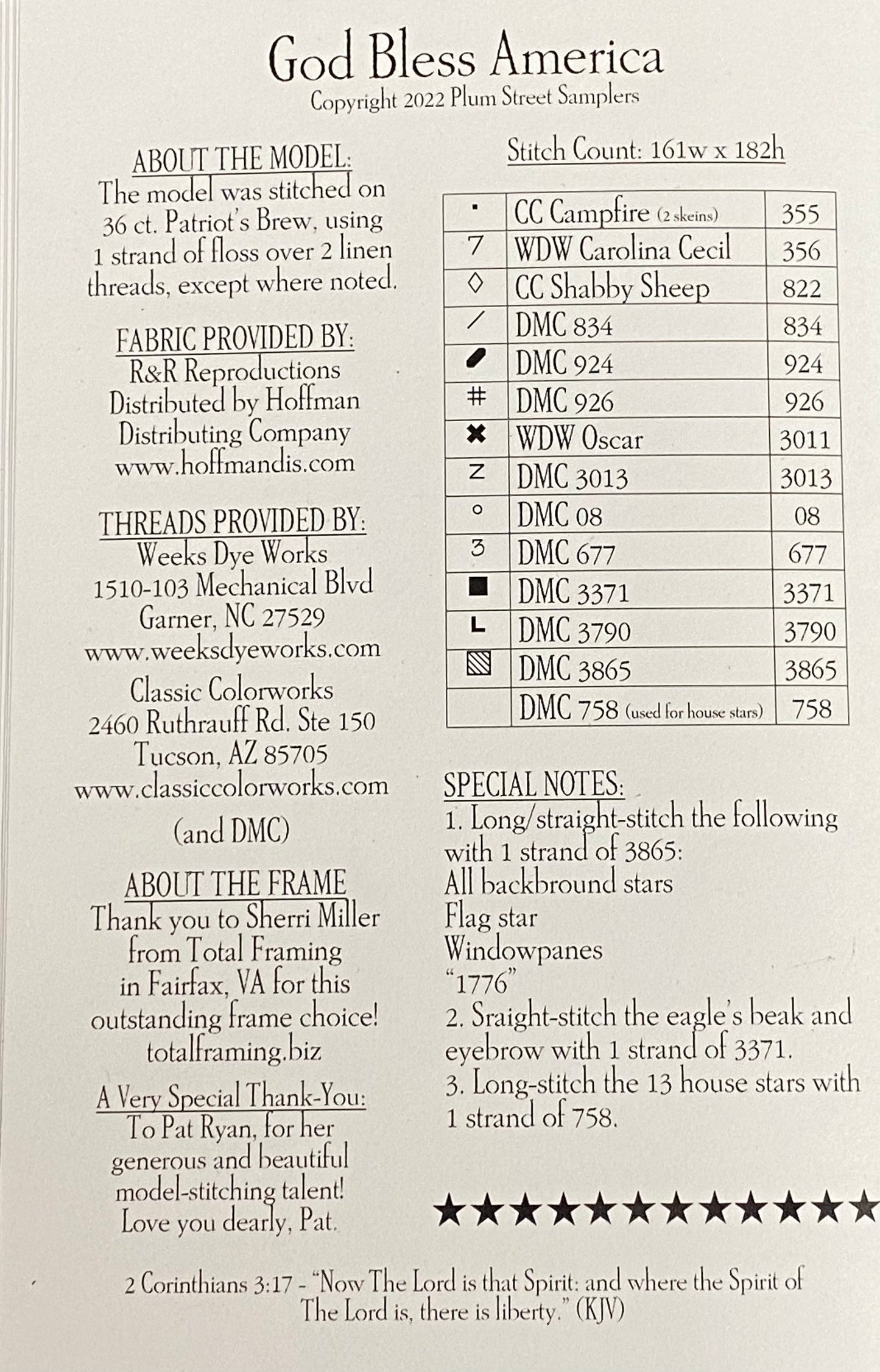 God Bless America, Cross Stitch Chart