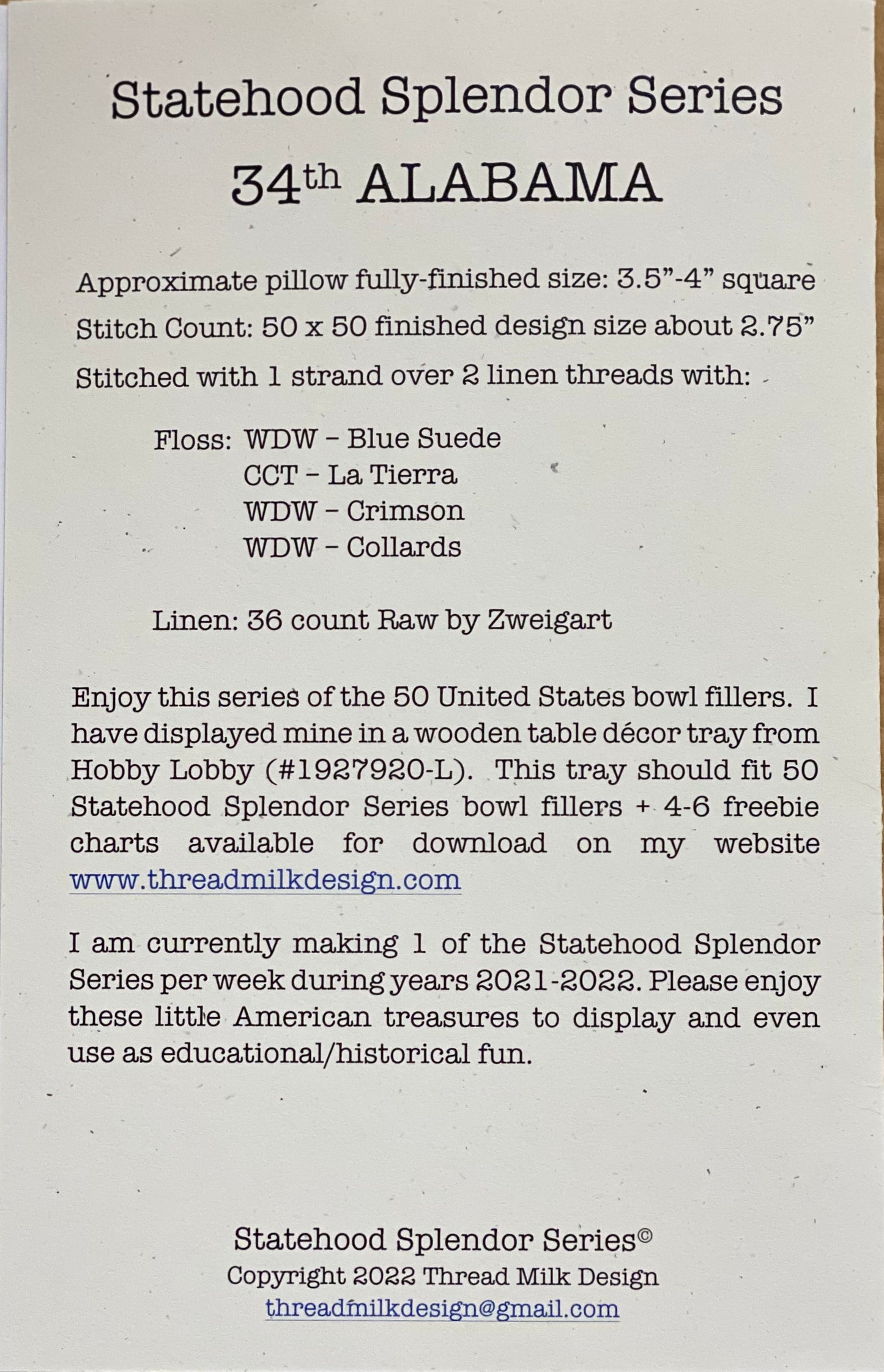 ALABAMA, Cross Stitch Chart