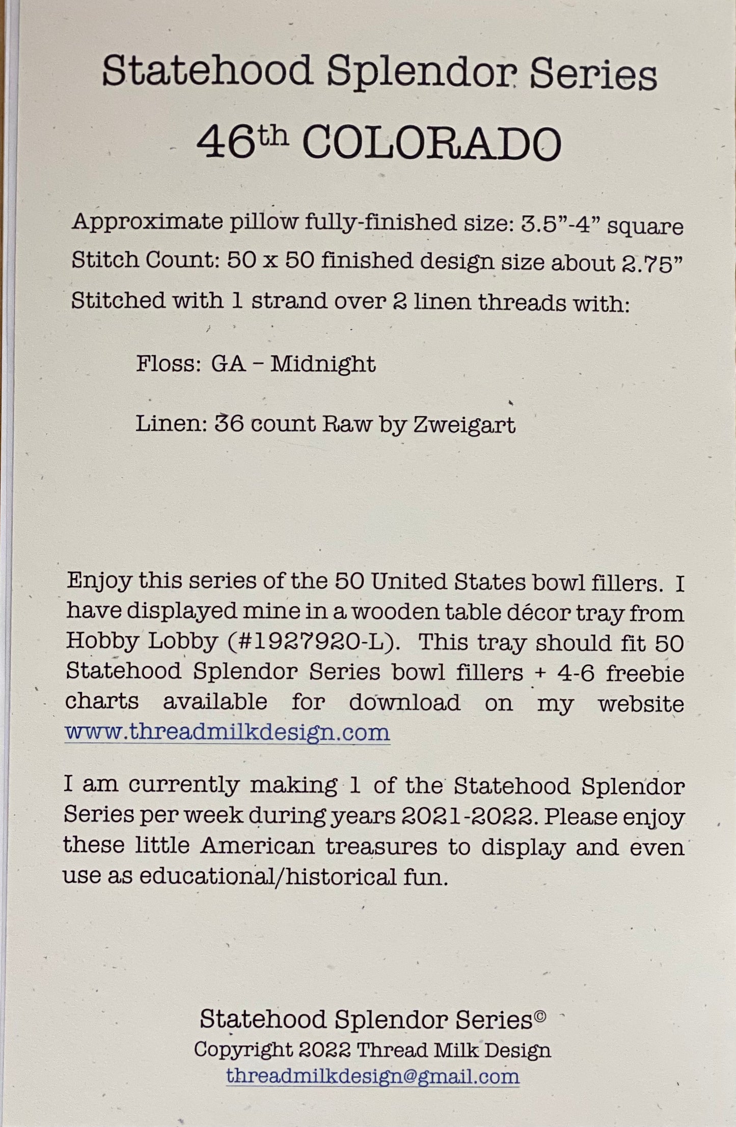 COLORADO, Cross Stitch Chart