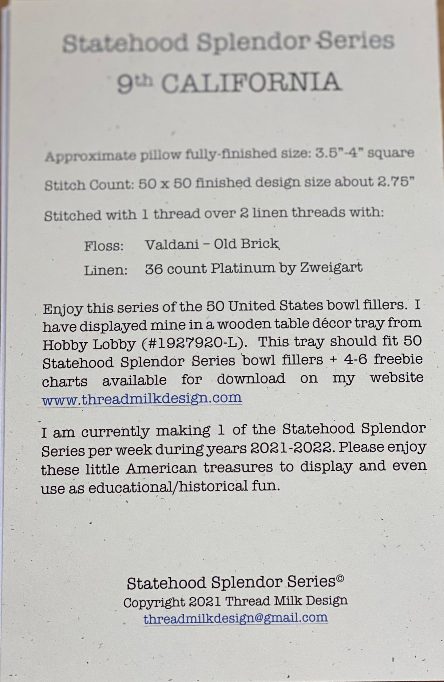 CALIFORNIA, Cross Stitch Chart