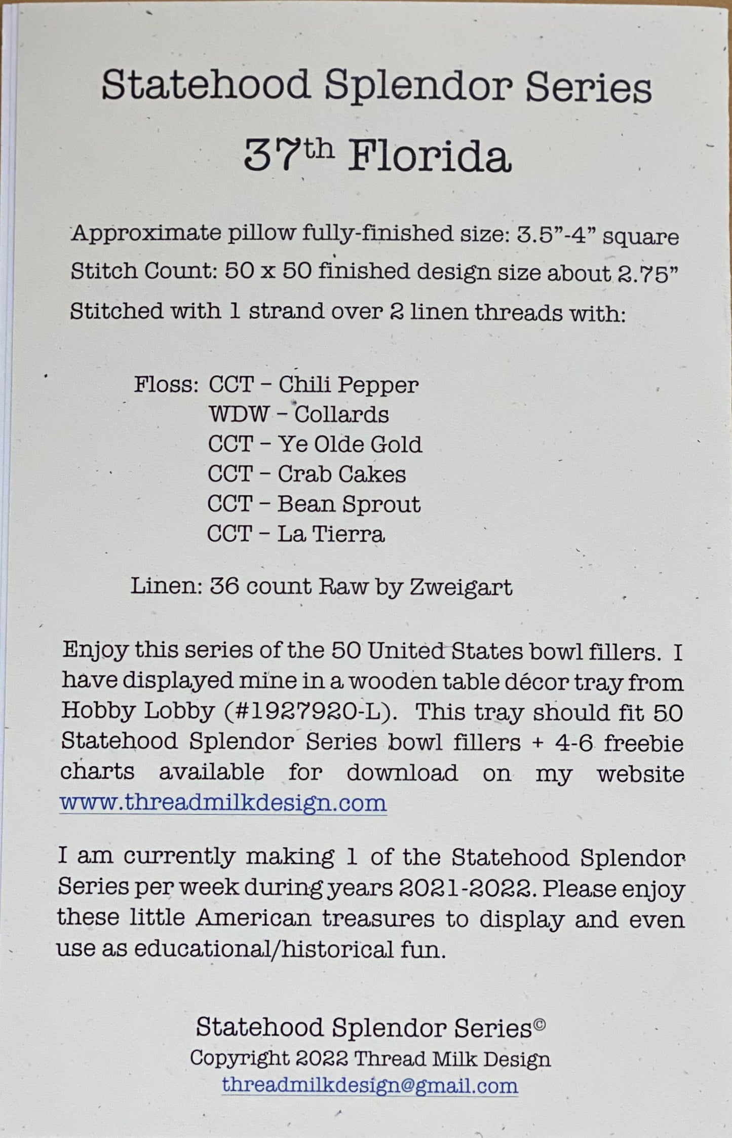 FLORIDA, Cross Stitch Chart