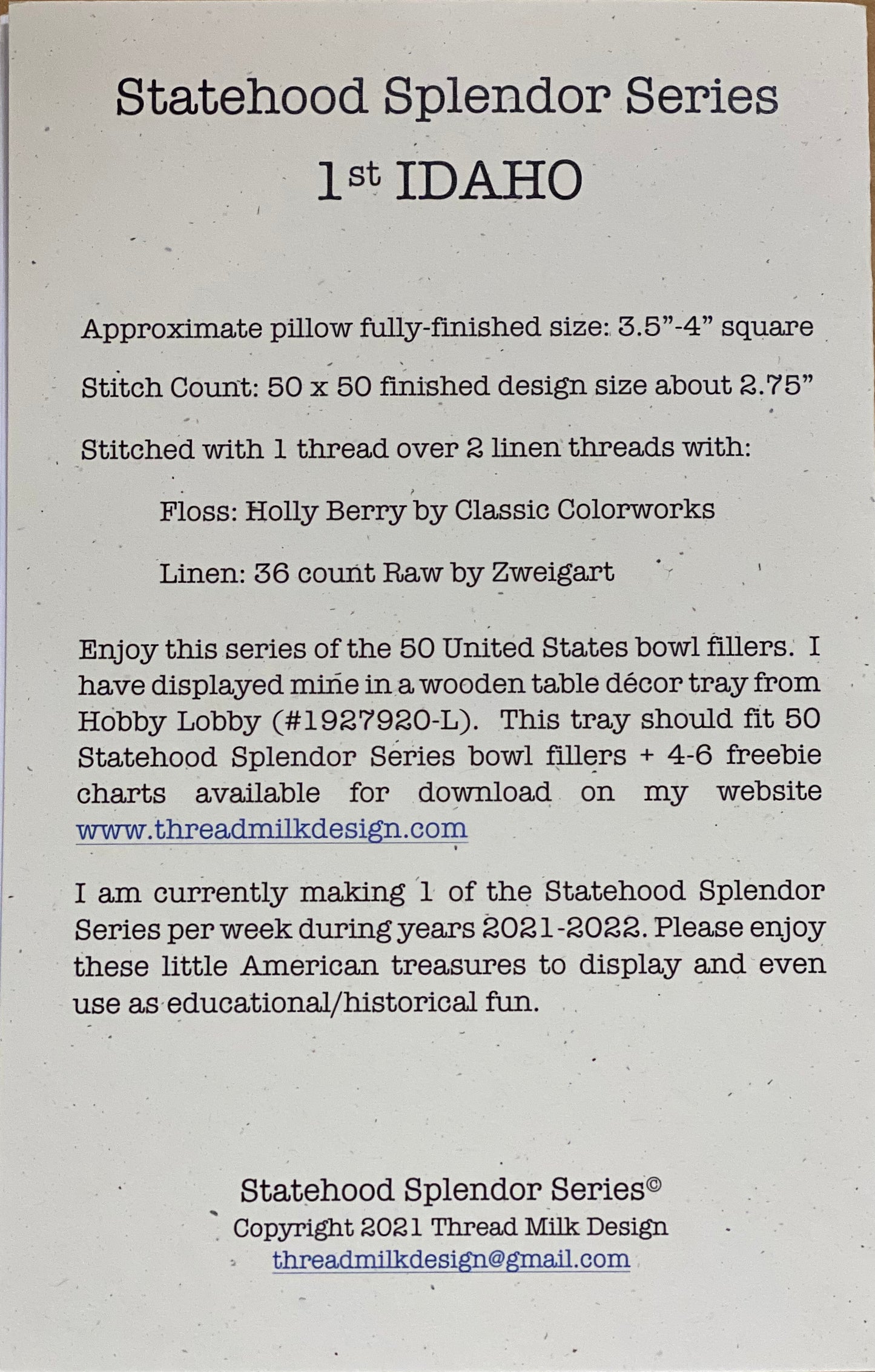 IDAHO, Cross Stitch Chart