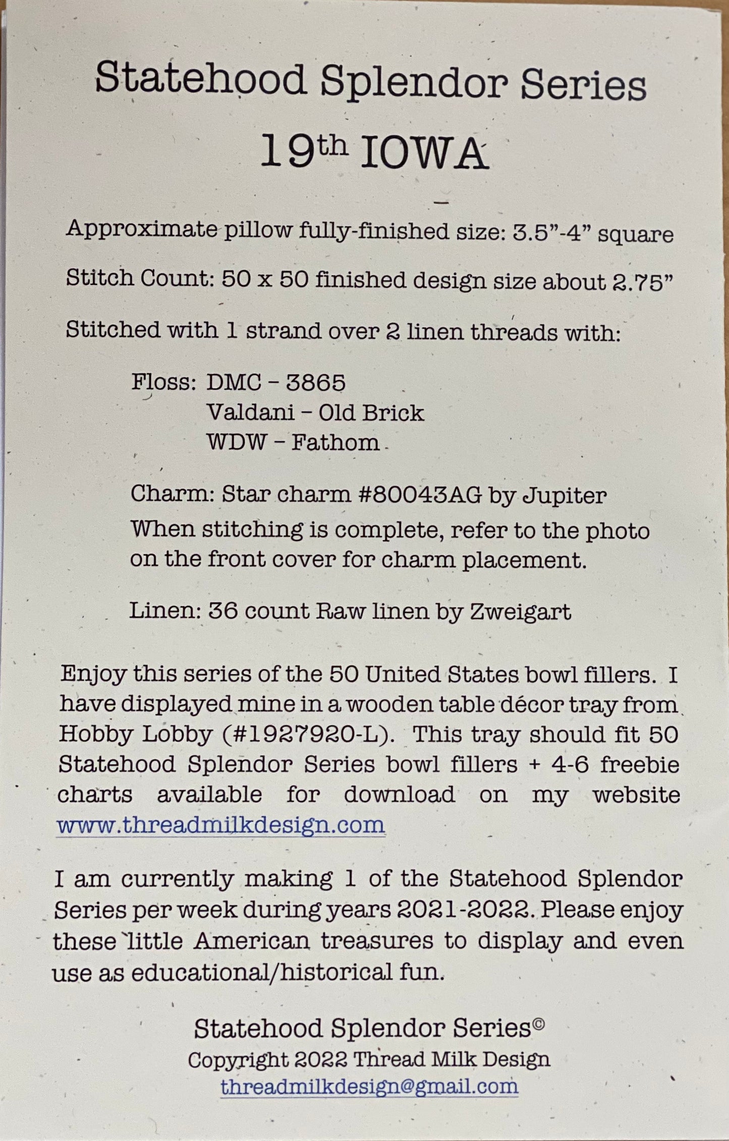 IOWA, Cross Stitch Chart