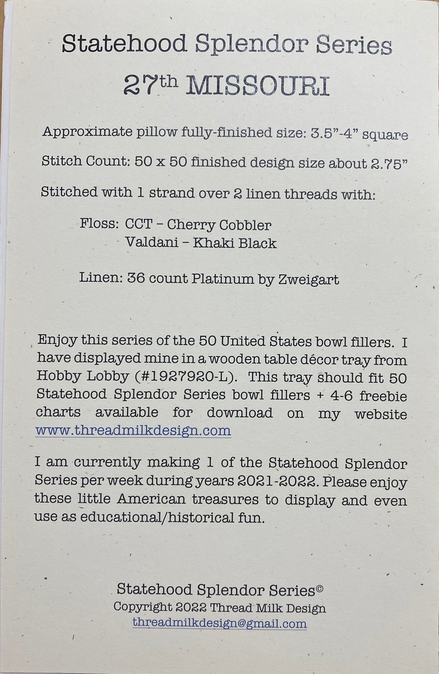 MISSOURI, Cross Stitch Chart