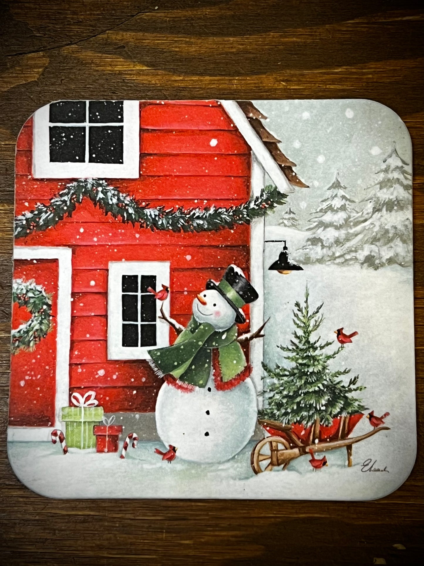 Coaster, SNOWMAN AT THE FARMHOUSE
