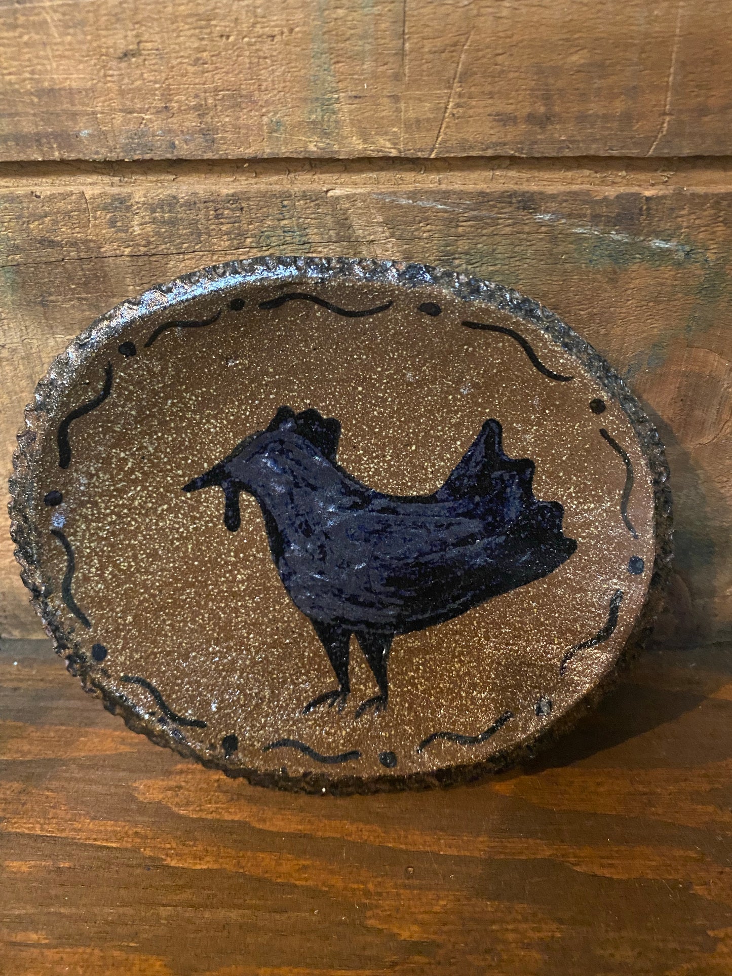 Plate, Small, BLACK, FOLK ART ROOSTER