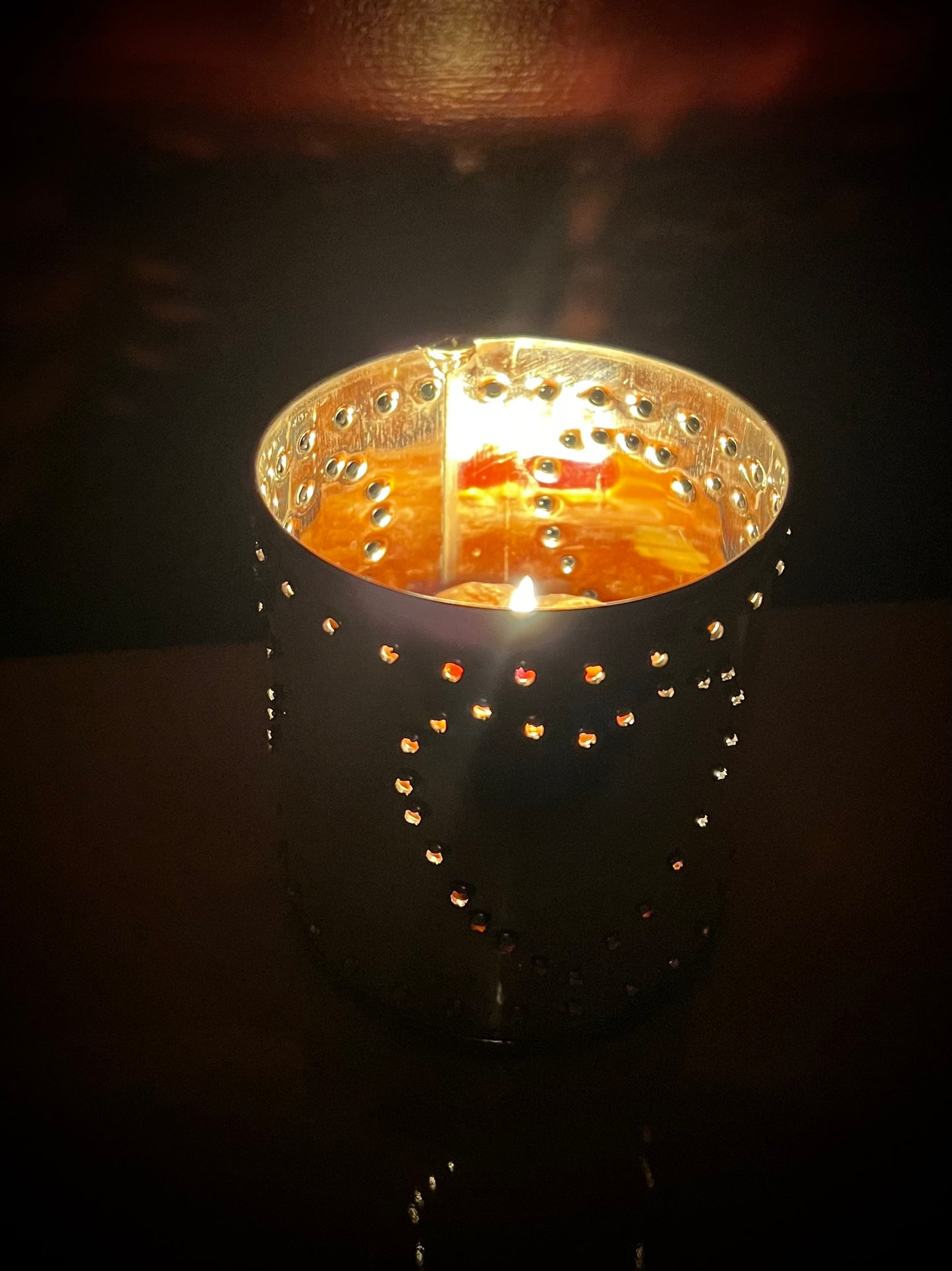 Tin Votive Holder, Hand Punched, HEART