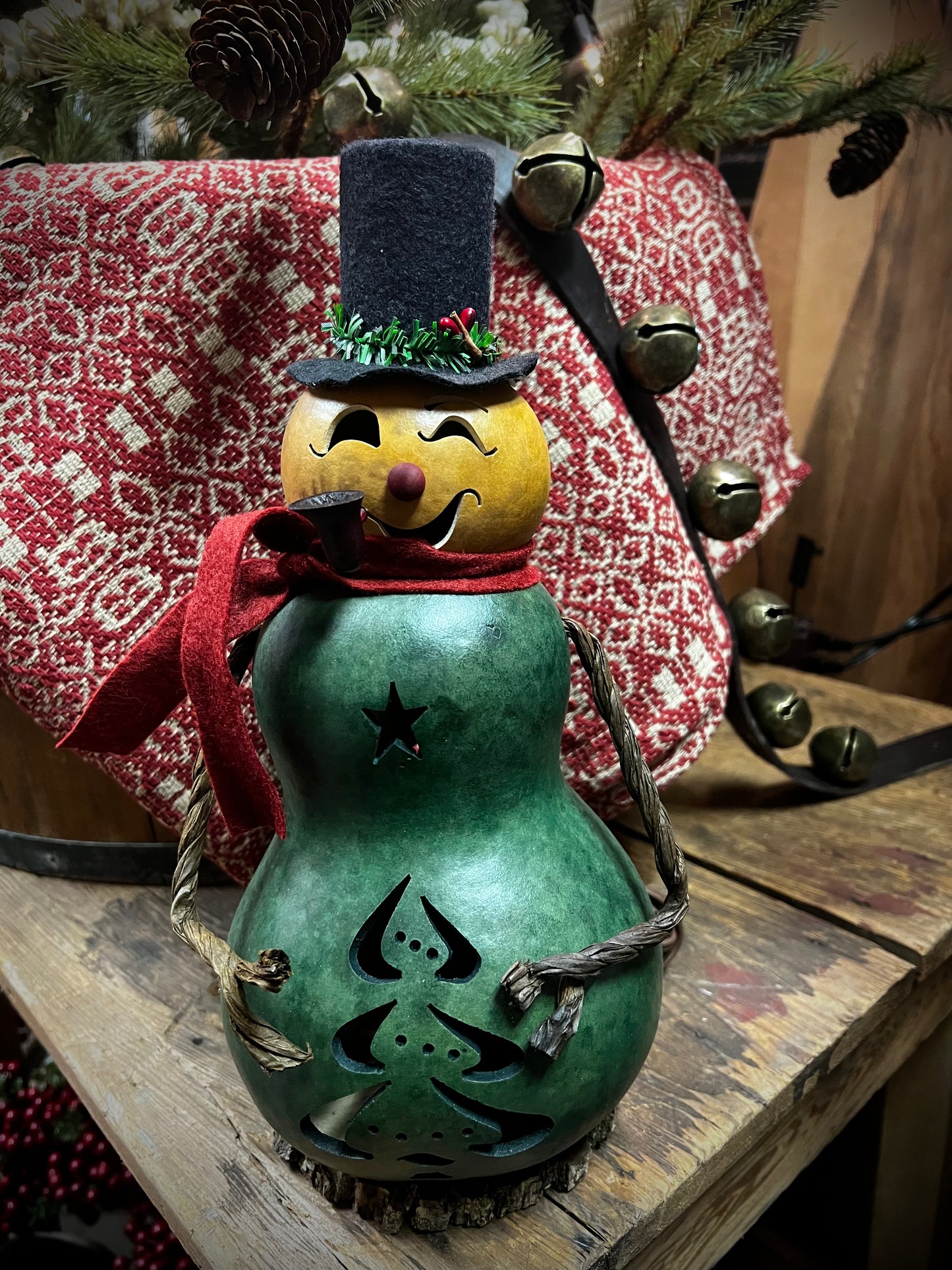 Snowman Gourd, Medium, Green, PINEWOOD