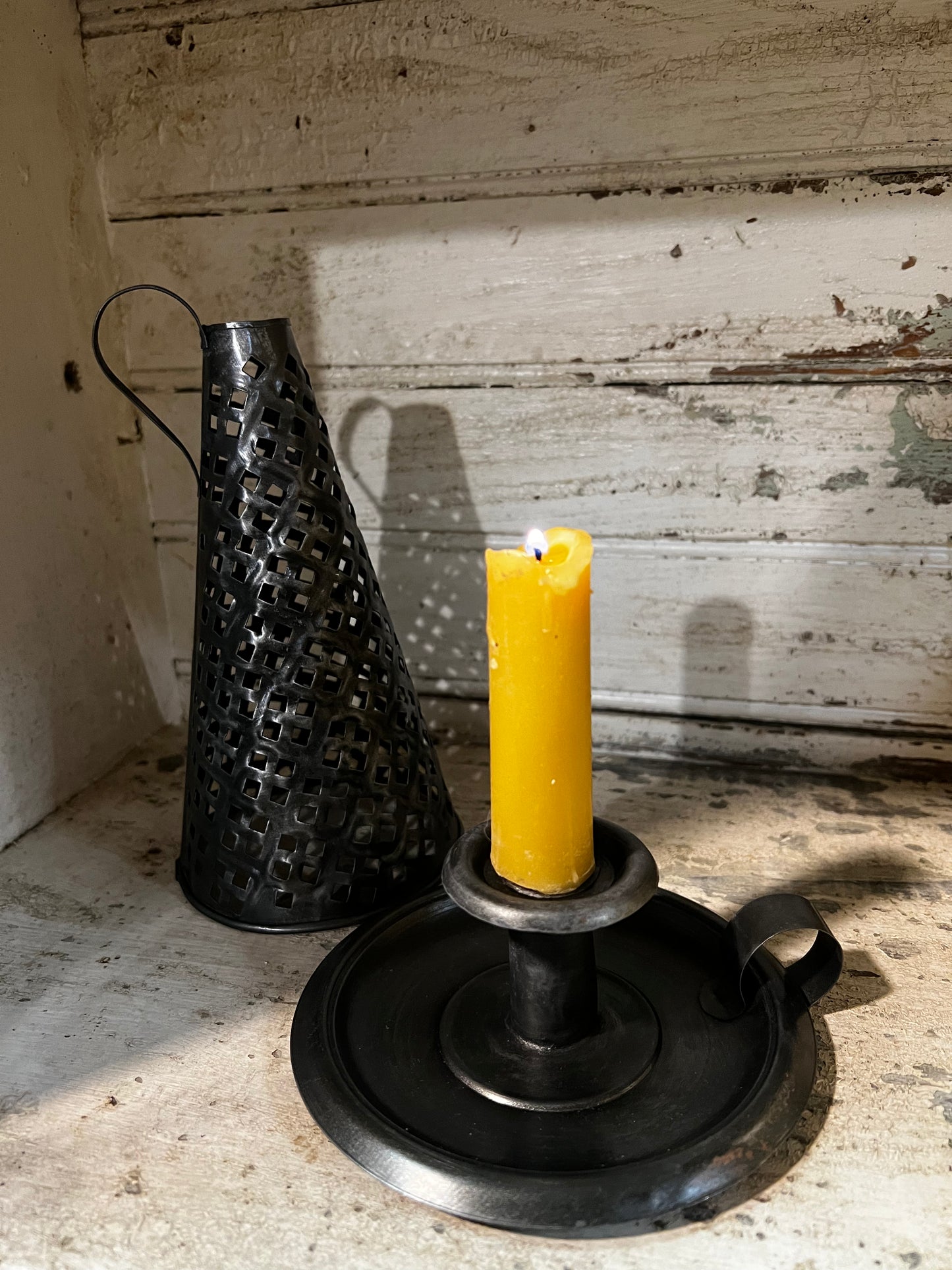 Candle Holder, 7", PUNCHED TIN SHADE