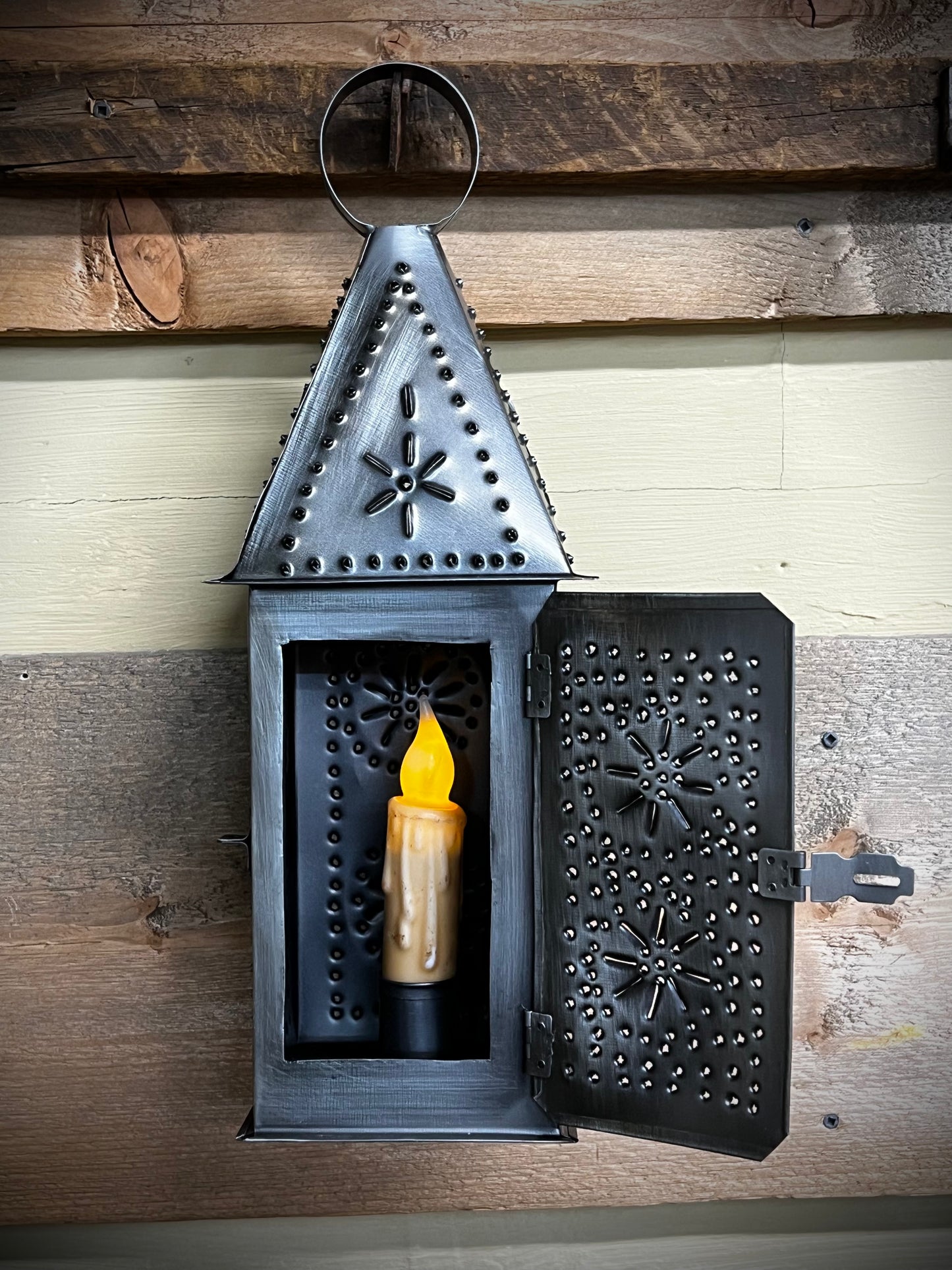 Lantern, 12.5", SQUARE PUNCHED TIN