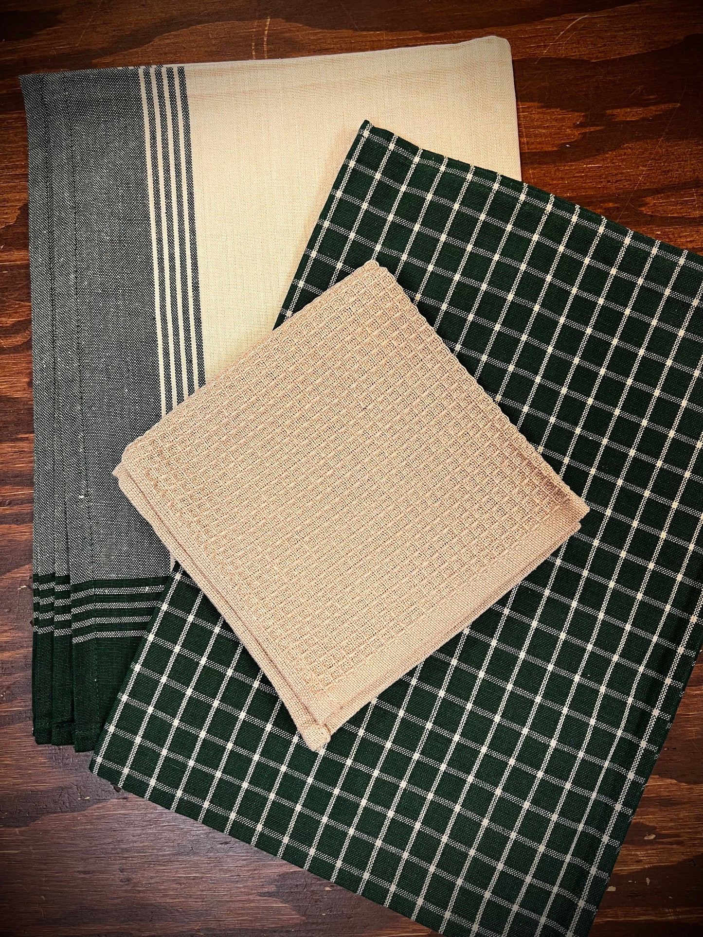 Tea Towel, Reverse Window Pane, GREEN/TEA DYE