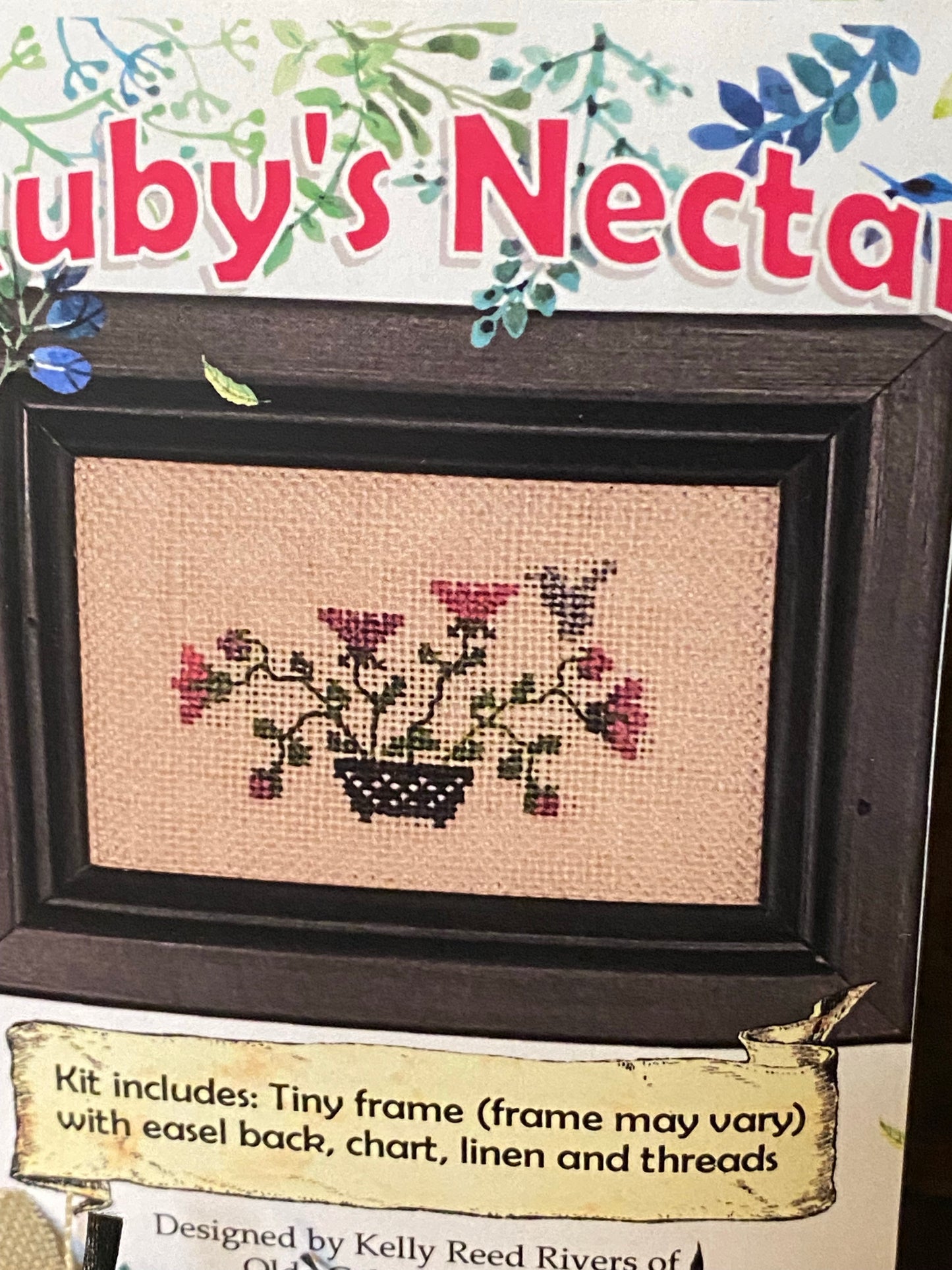 Ruby’s Nectar, Cross Stitch and Frame Kit, Olde Colonial Designs